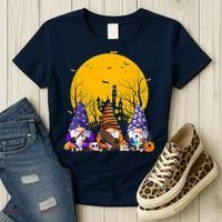 Three Gnomes Happy Halloween Fall Candy Corn Pumpkin Women's T-Shirt thumb 3