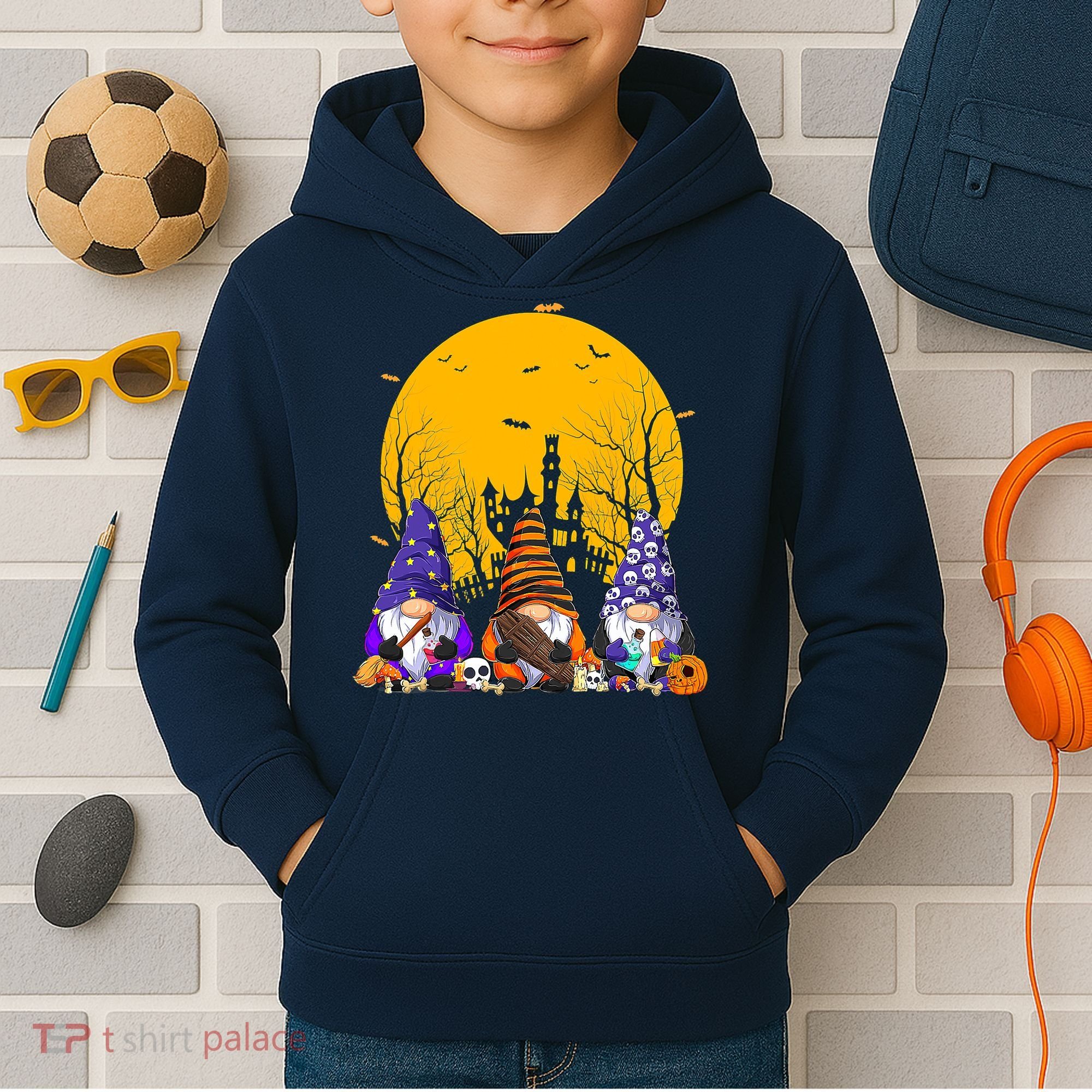 Three Gnomes Happy Halloween Fall Candy Corn Pumpkin Kids Hoodie