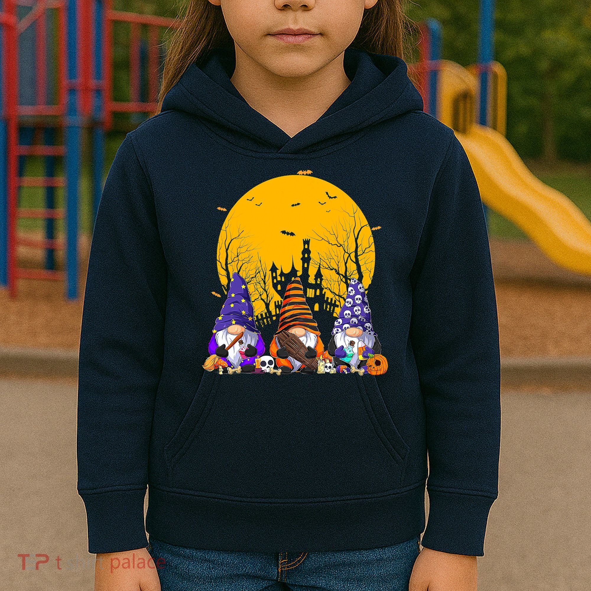 Three Gnomes Happy Halloween Fall Candy Corn Pumpkin Kids Hoodie