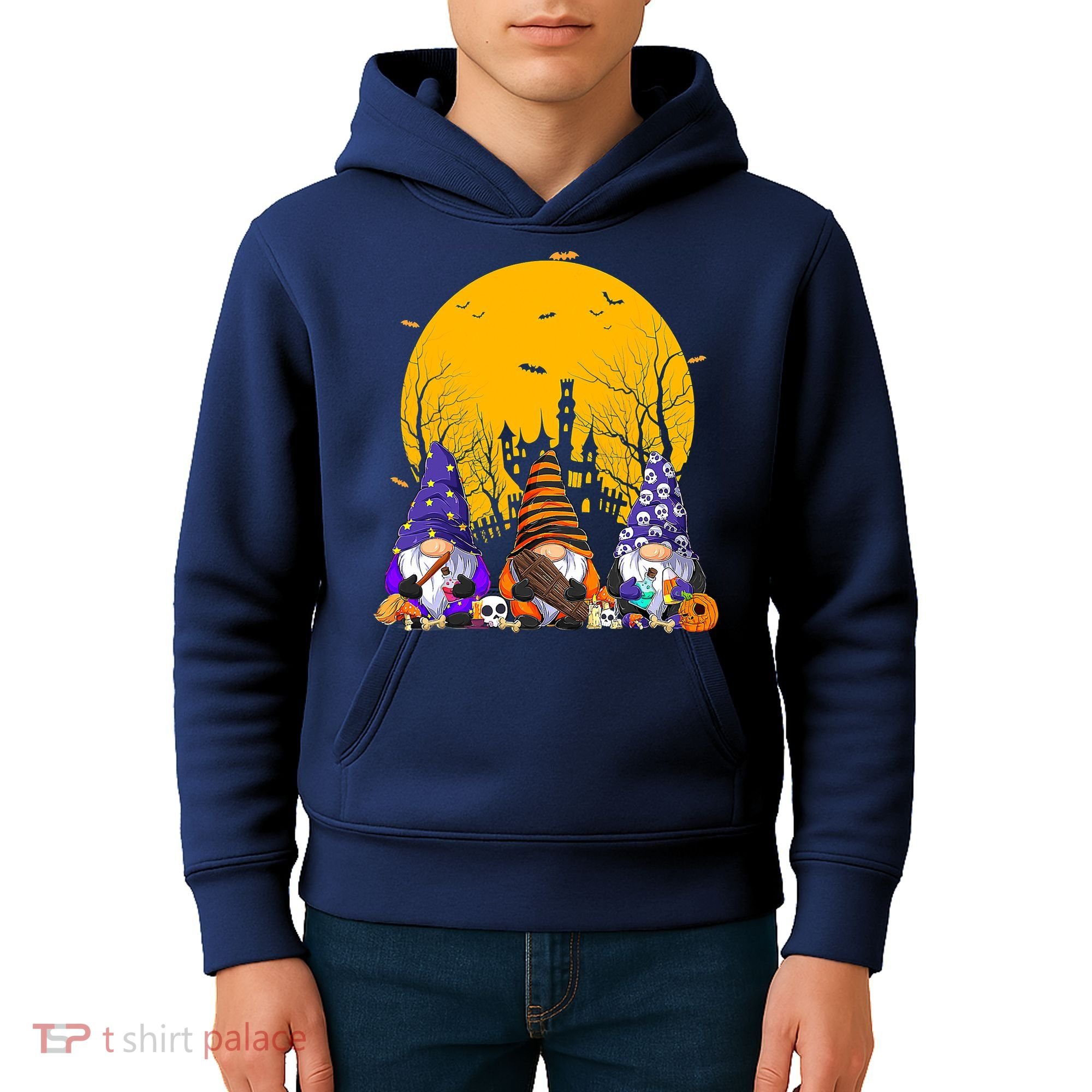 Three Gnomes Happy Halloween Fall Candy Corn Pumpkin Kids Hoodie
