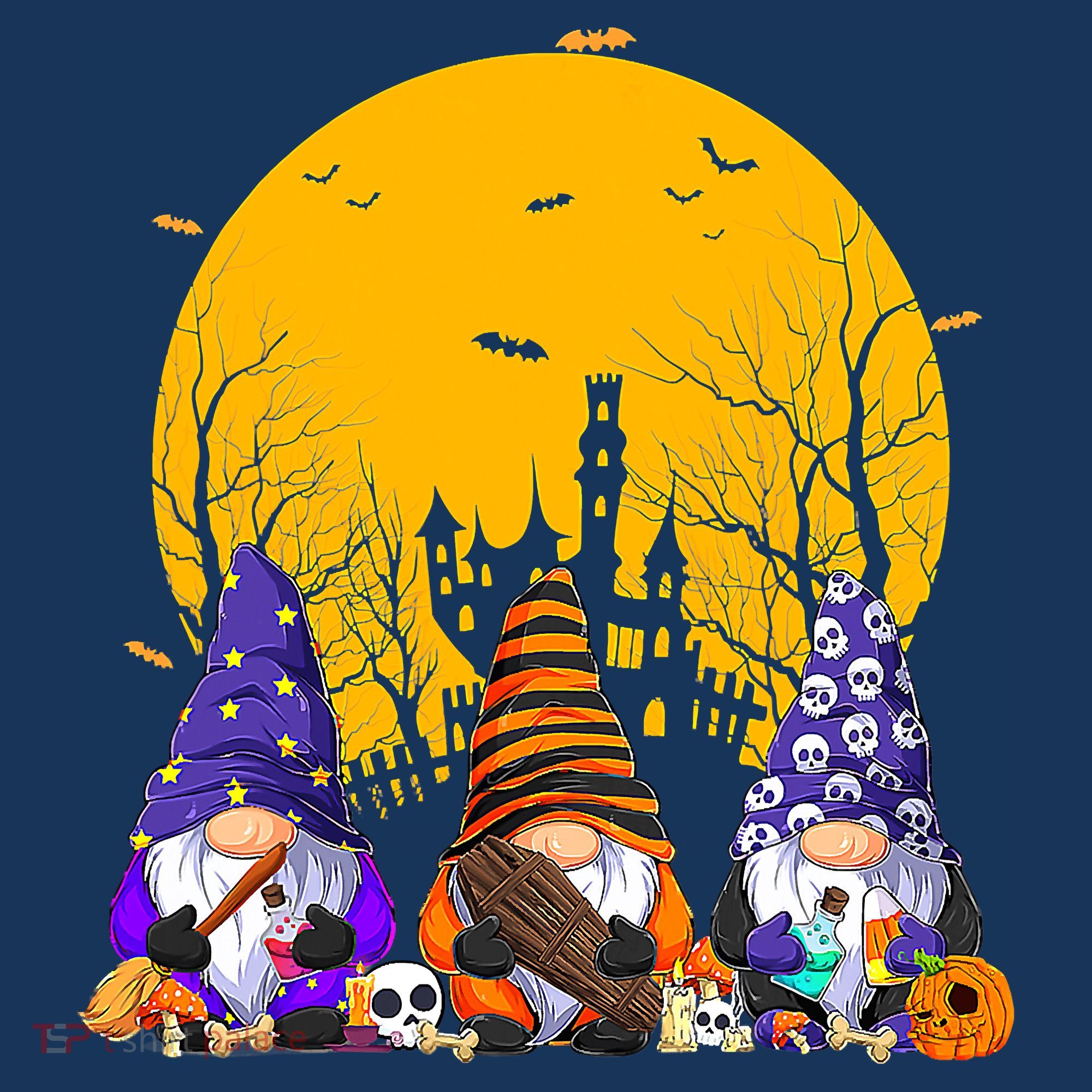 Three Gnomes Happy Halloween Fall Candy Corn Pumpkin Kids T-Shirt