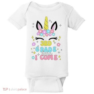 Third Grade Here I Come Unicorn Back To School Baby Bodysuit