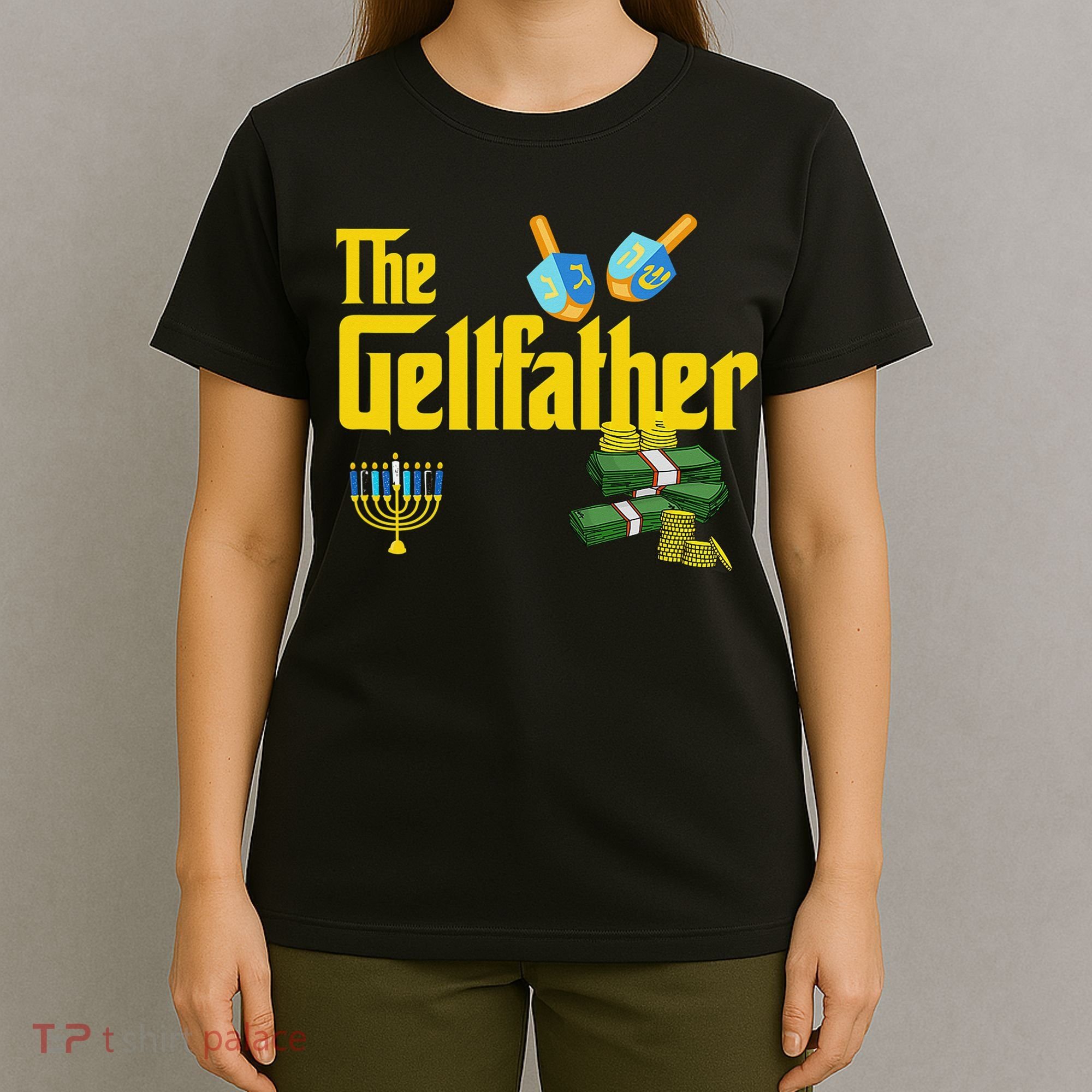  The Geltfather Hanukkah Gelt Dreidel Jewish Dad Menorah  T-Shirt