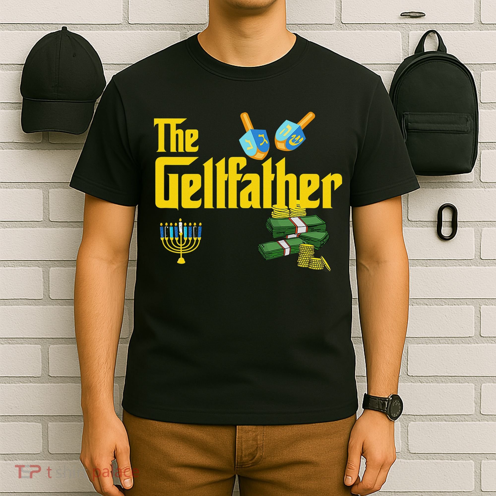  The Geltfather Hanukkah Gelt Dreidel Jewish Dad Menorah  T-Shirt