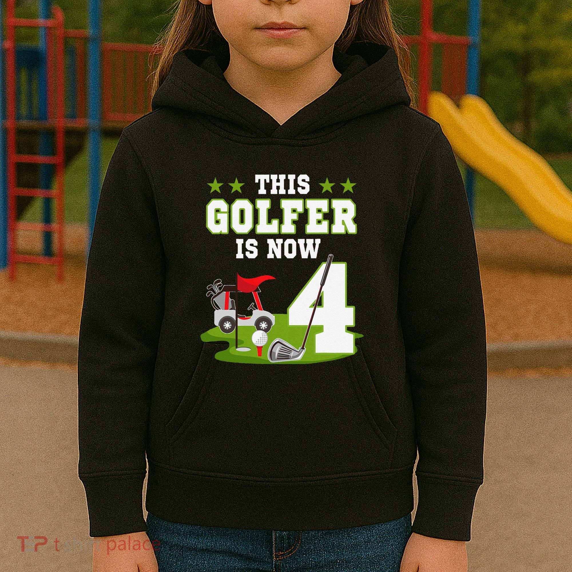 This Golfer Is Now 4 Year Old Birthday 4rd Golf Party Kids Hoodie