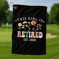 This Girl Is Retired EST 2026 Retro Boho Flowers Golf Towel thumb 1