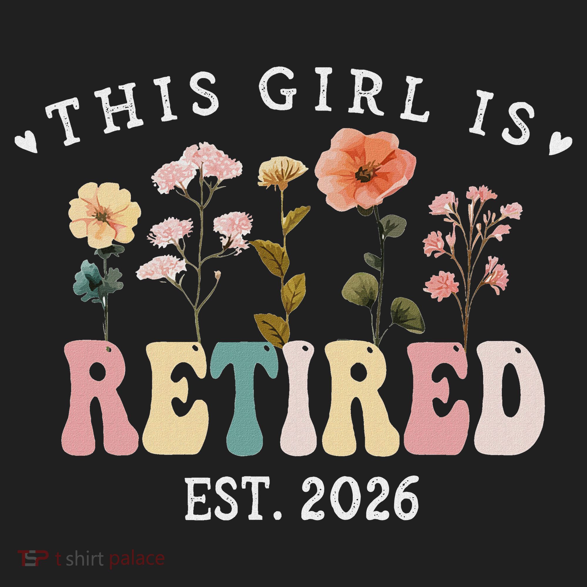 This Girl Is Retired EST 2026 Retro Boho Flowers Golf Towel