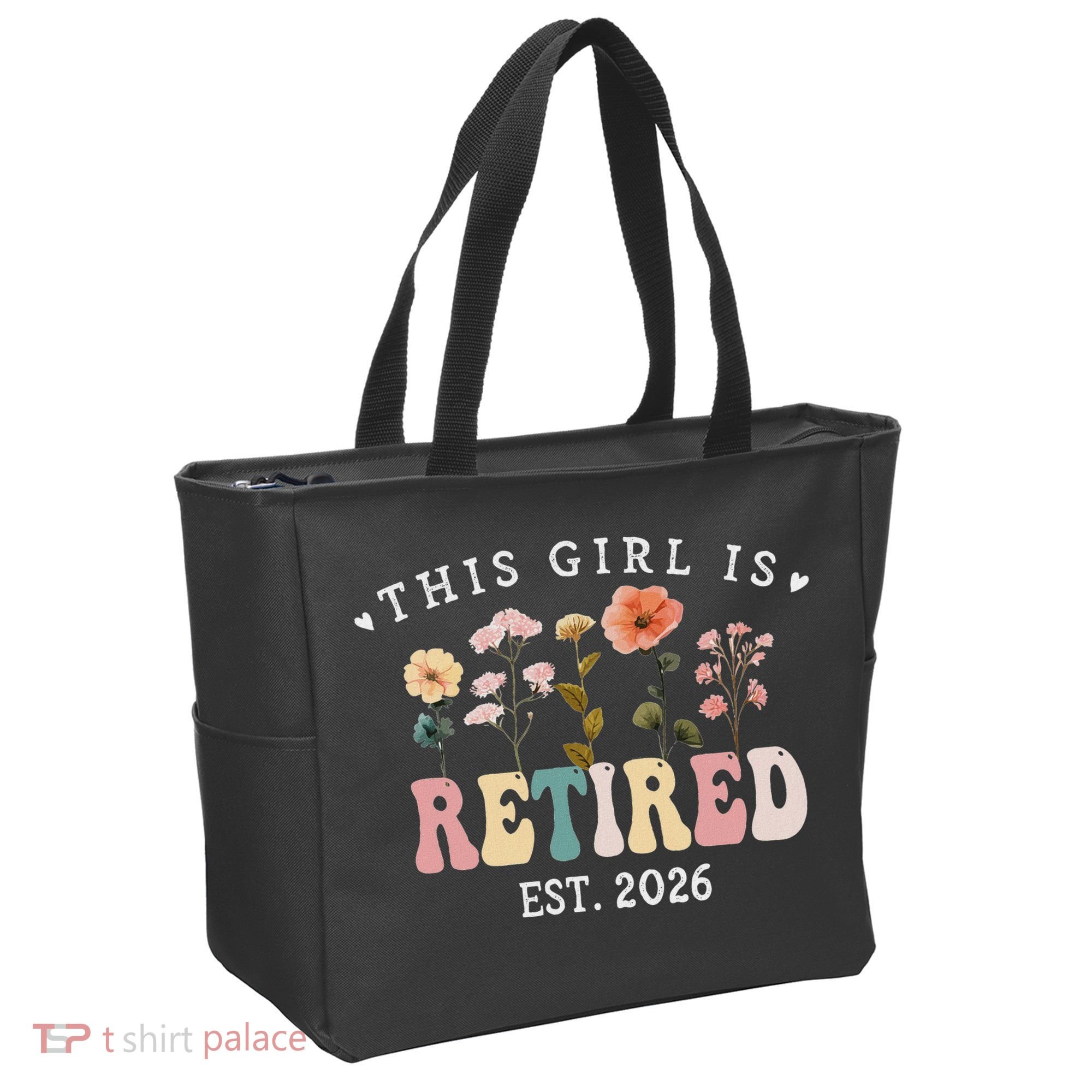 This Girl Is Retired EST 2026 Retro Boho Flowers Tote Bag