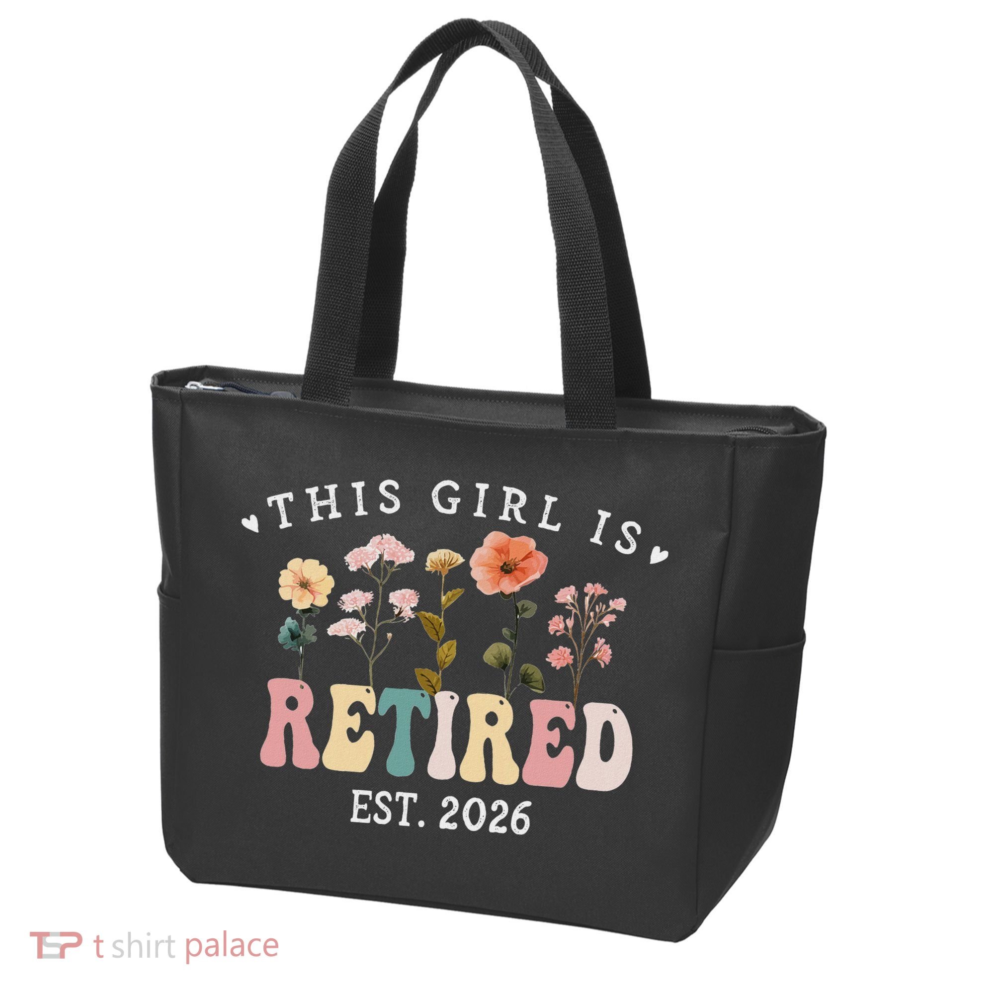 This Girl Is Retired EST 2026 Retro Boho Flowers Tote Bag