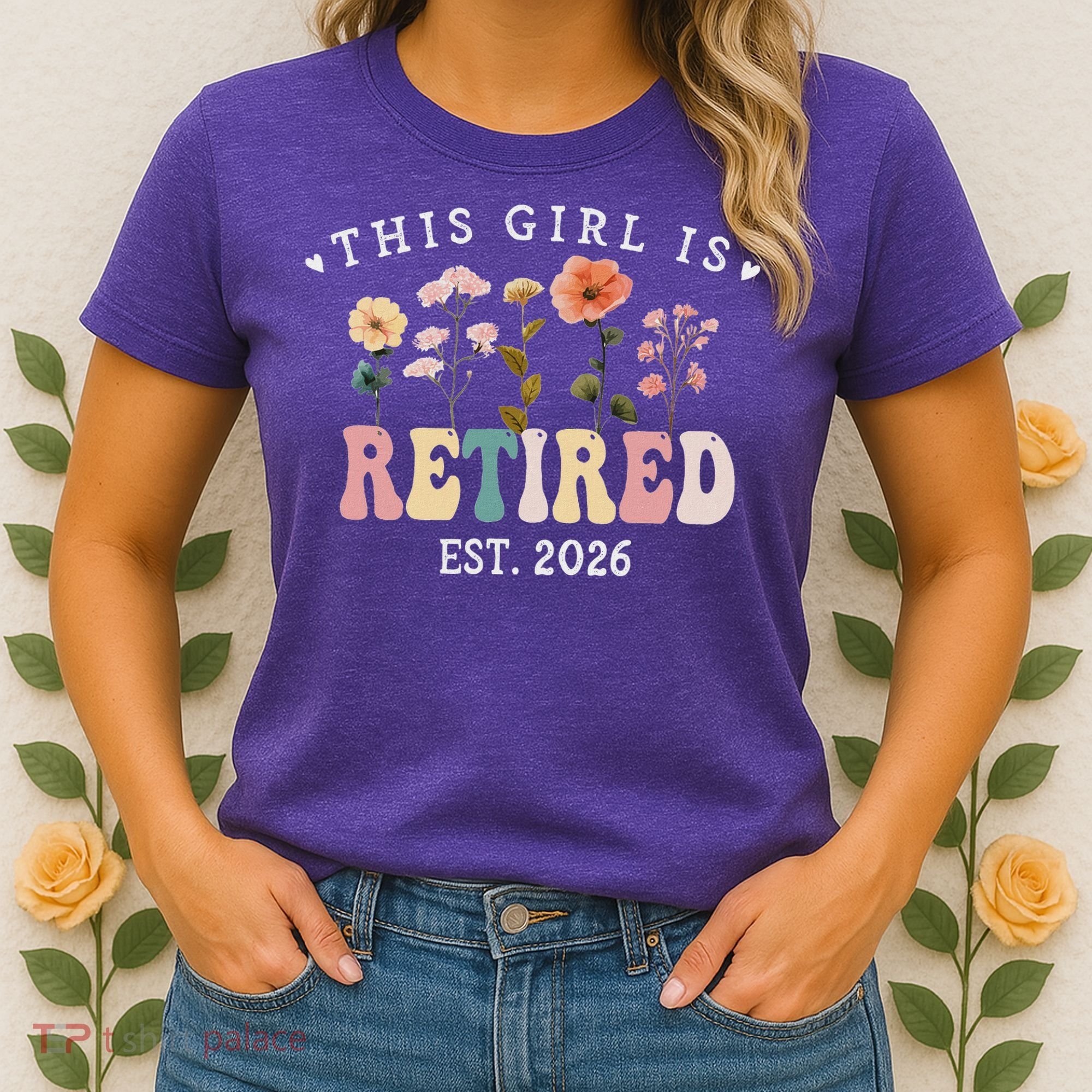 This Girl Is Retired EST 2026 Retro Boho Flowers Women's T-Shirt
