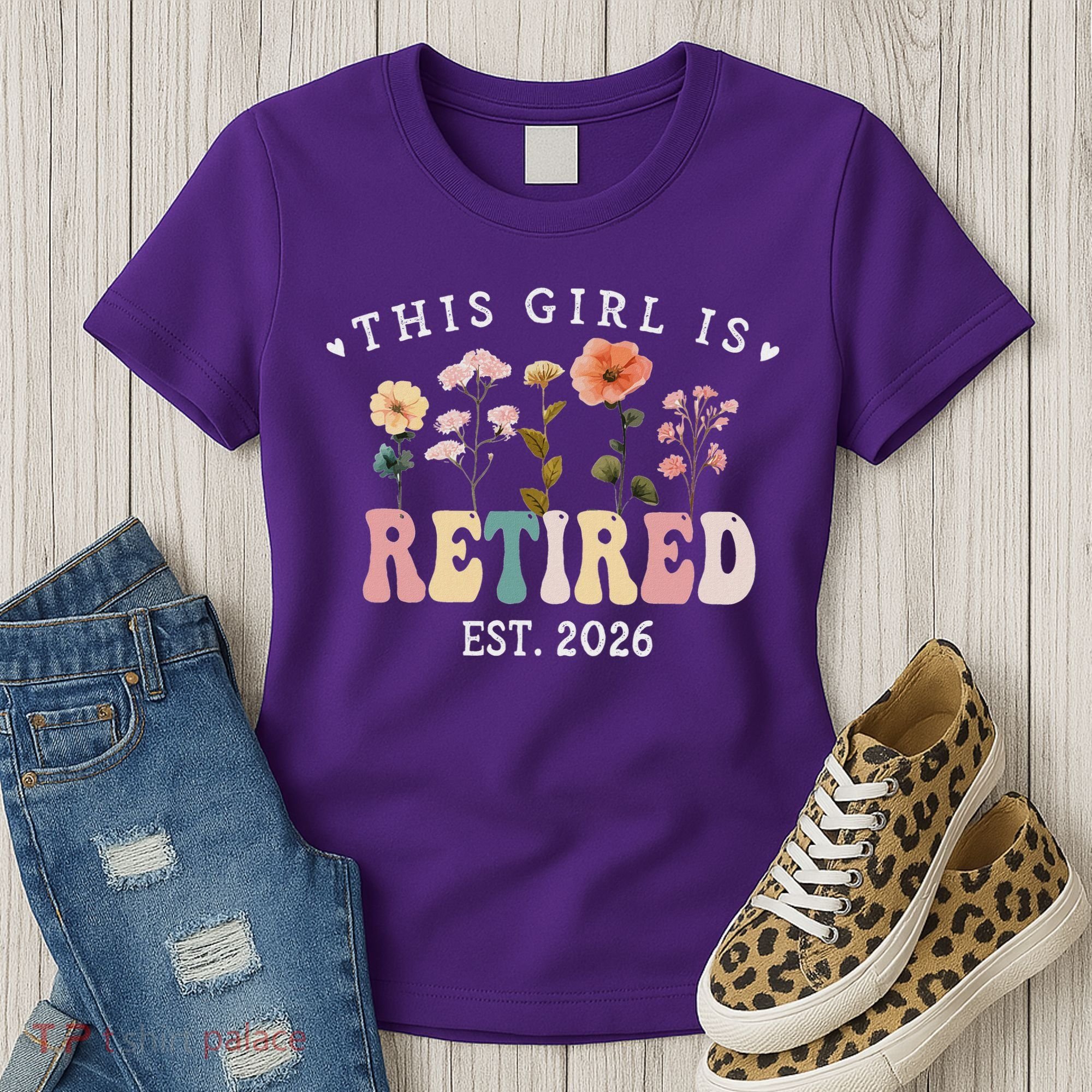 This Girl Is Retired EST 2026 Retro Boho Flowers Women's T-Shirt