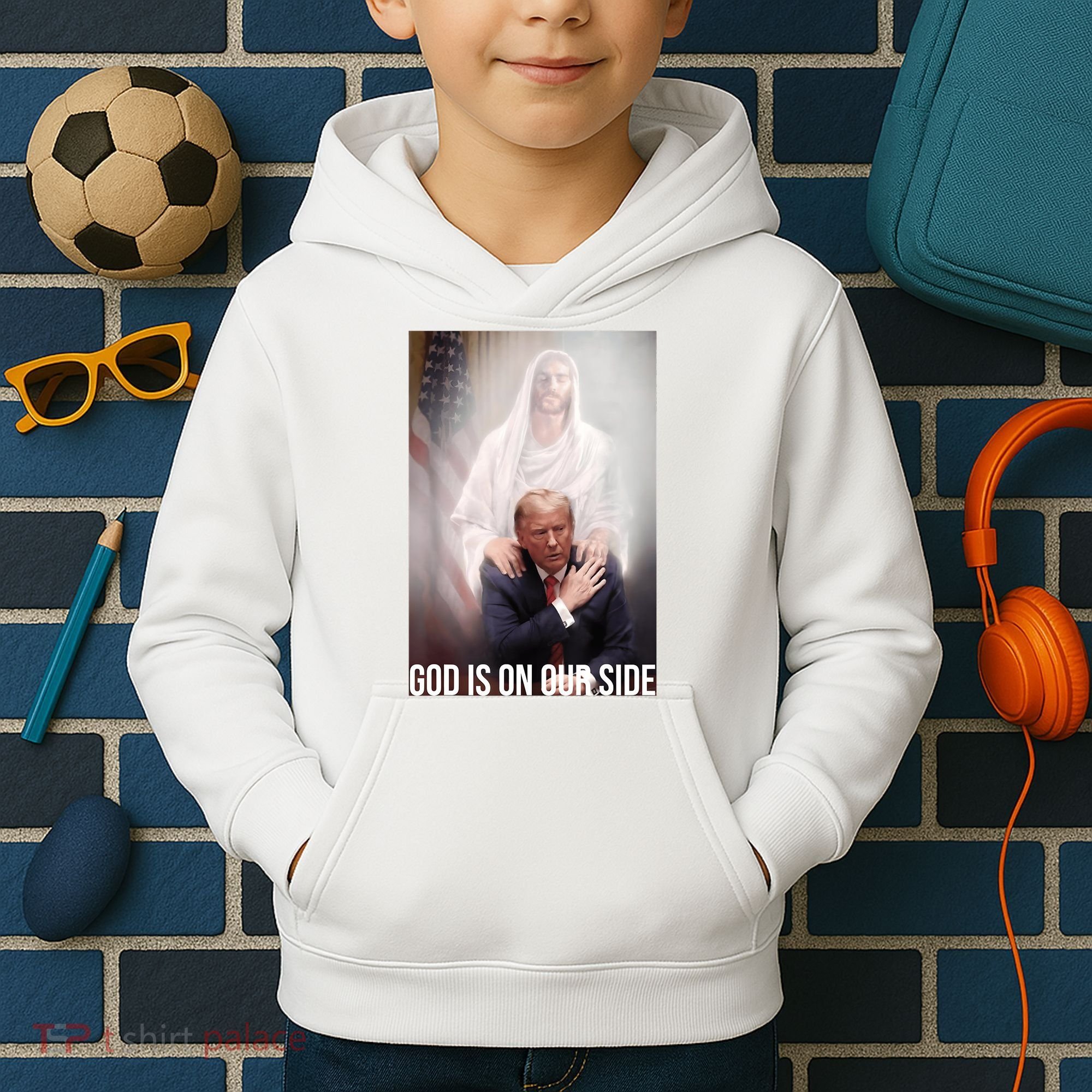 Trump God Is On Our Side Jesus Kids Hoodie