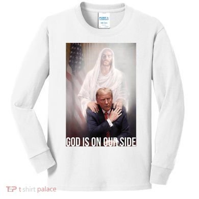 Trump God Is On Our Side Jesus Kids Long Sleeve Shirt