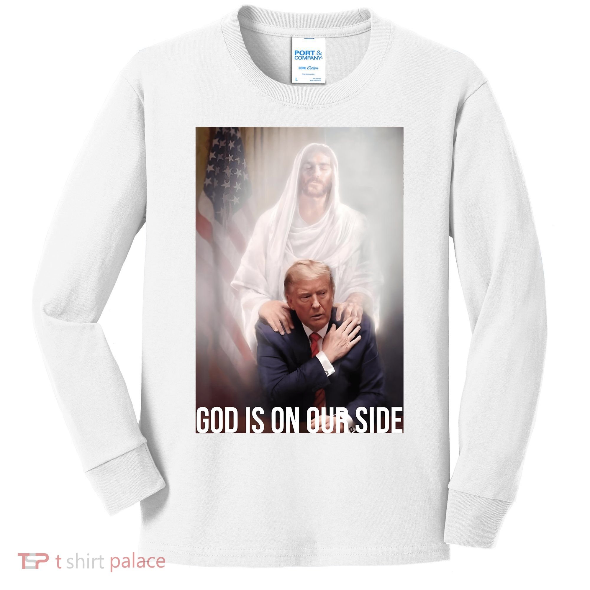Trump God Is On Our Side Jesus Kids Long Sleeve Shirt