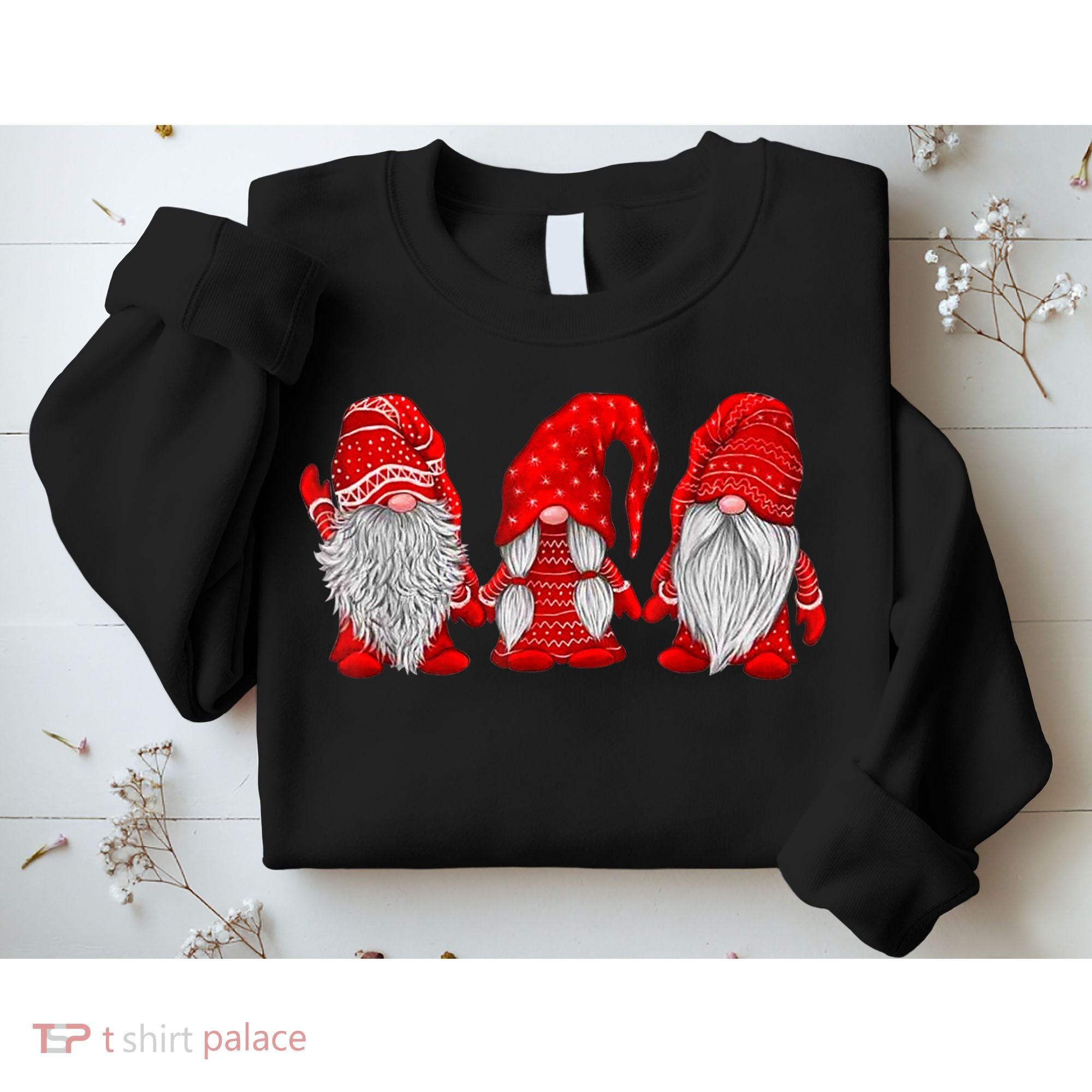Three Gnomes In Red Costume Christmas Hanging With Gnomes TShirt Sweatshirt