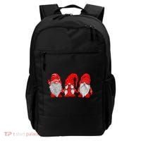 Three Gnomes In Red Costume Christmas Hanging With Gnomes TShirt Backpack thumb 0