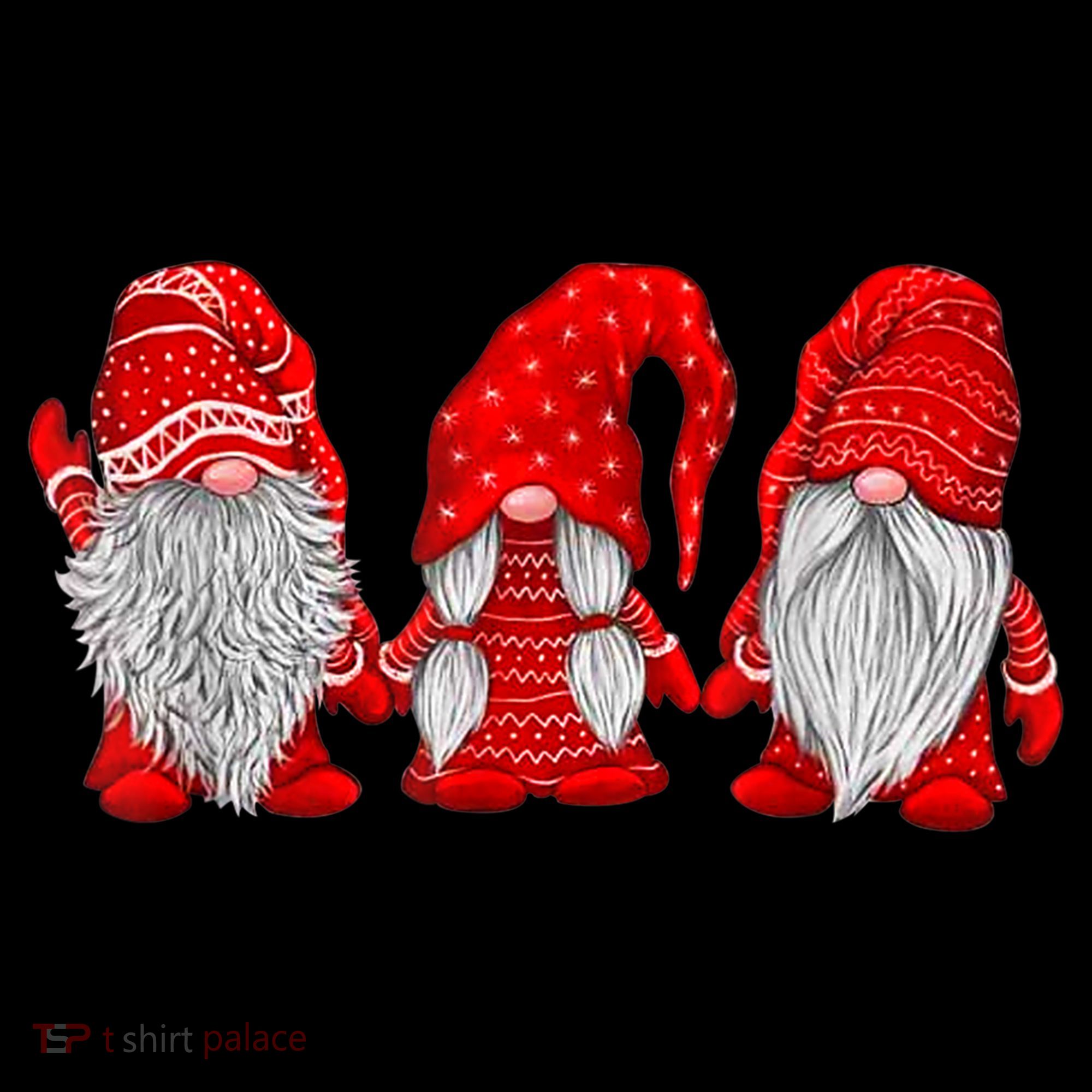 Three Gnomes In Red Costume Christmas Hanging With Gnomes TShirt Coffee Mug