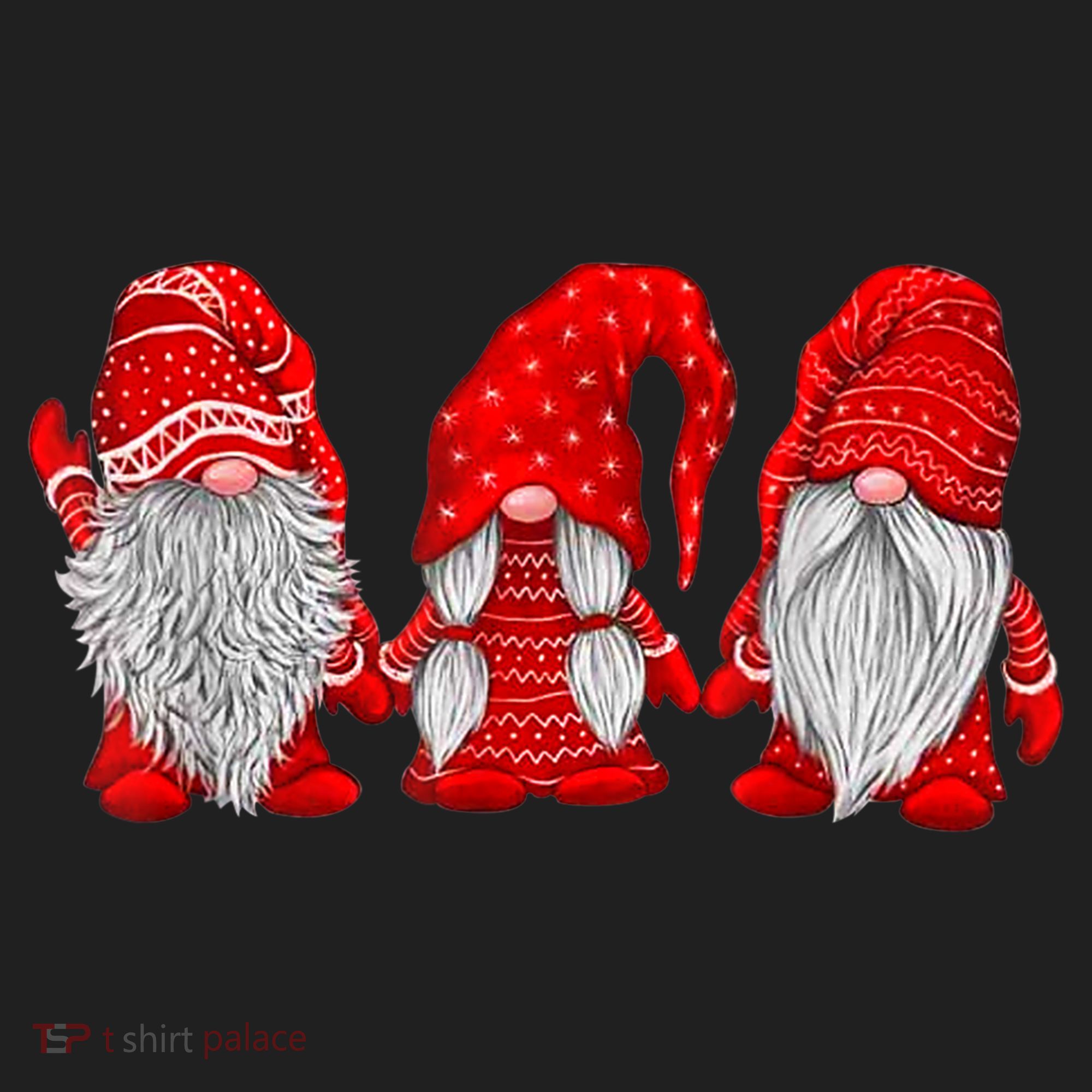 Three Gnomes In Red Costume Christmas Hanging With Gnomes TShirt Beanie