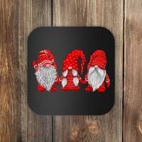 Three Gnomes In Red Costume Christmas Hanging With Gnomes TShirt Coaster thumb 0