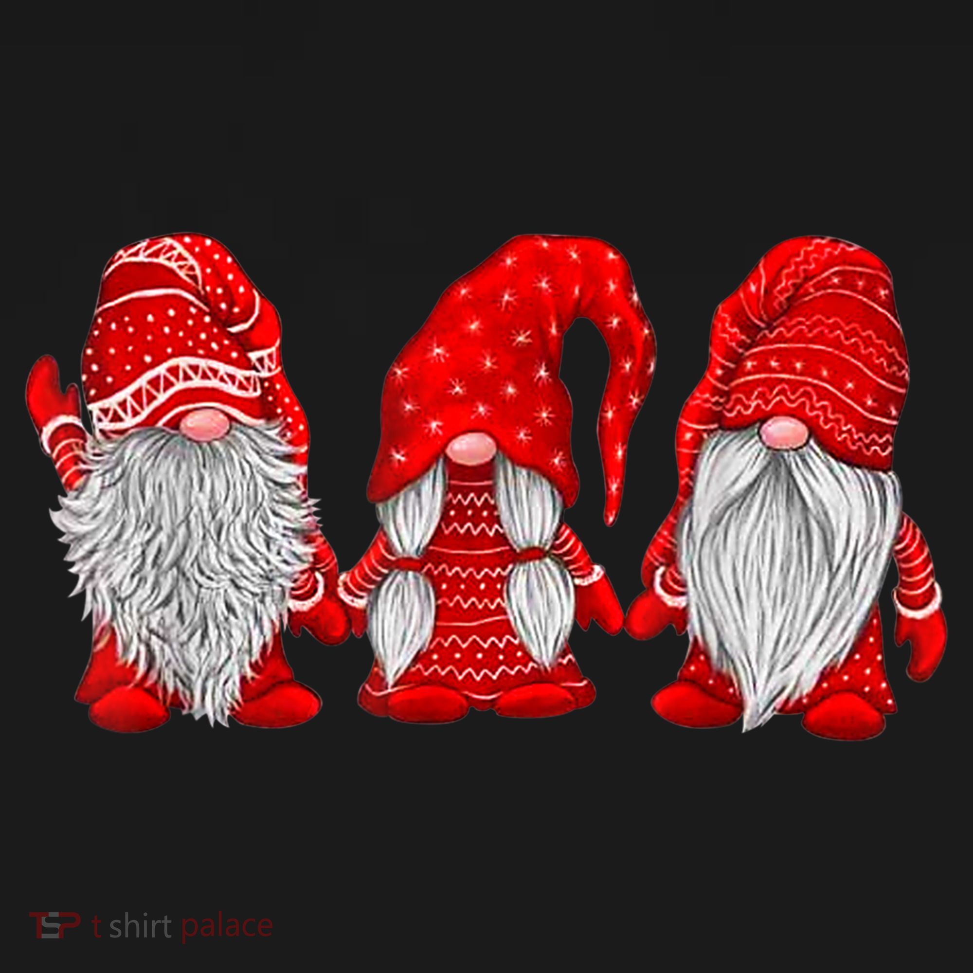 Three Gnomes In Red Costume Christmas Hanging With Gnomes TShirt Women's Hoodie