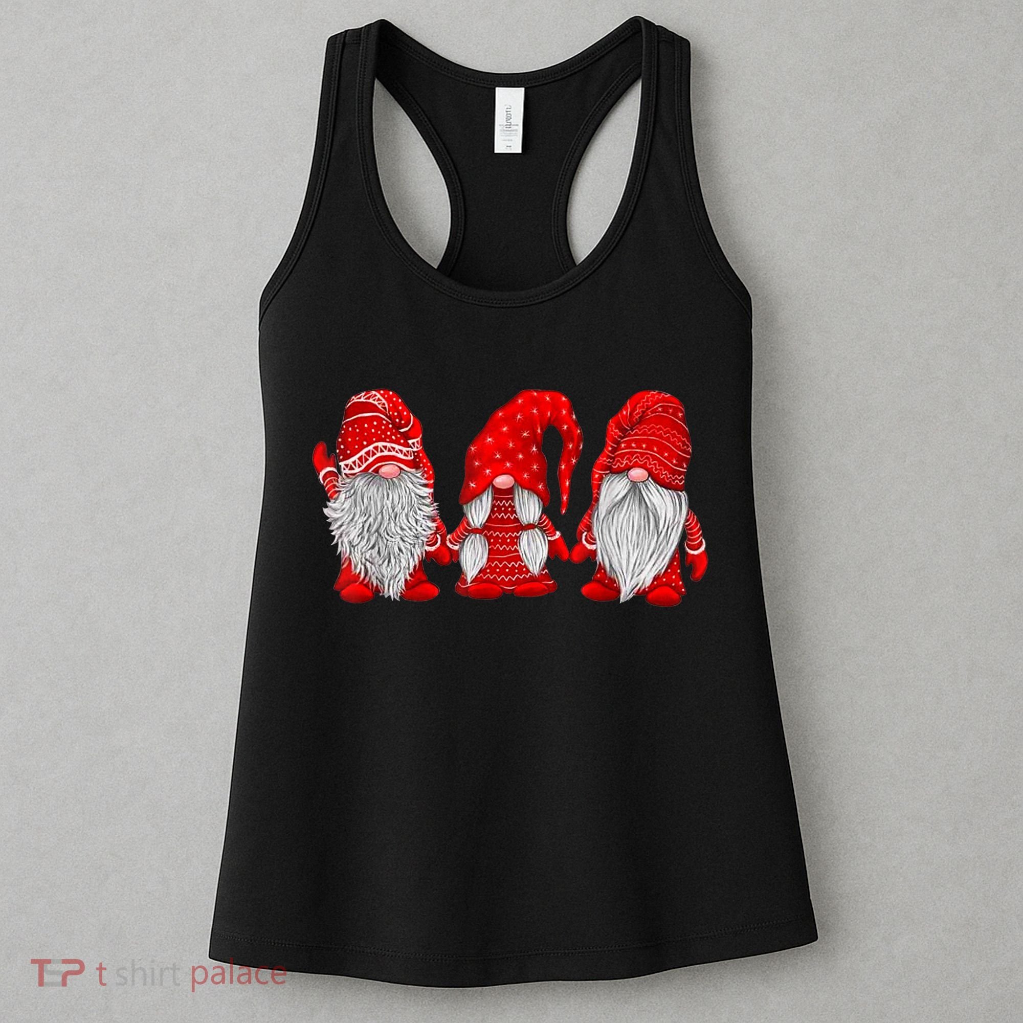 Three Gnomes In Red Costume Christmas Hanging With Gnomes TShirt Women's Tank Top