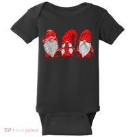 Three Gnomes In Red Costume Christmas Hanging With Gnomes TShirt Baby Bodysuit thumb 0