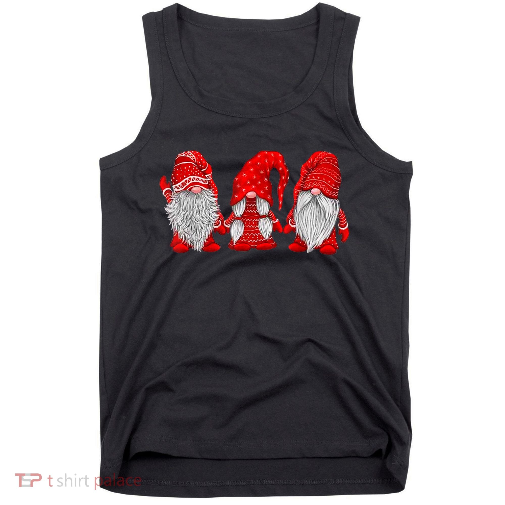 Three Gnomes In Red Costume Christmas Hanging With Gnomes TShirt Tank Top