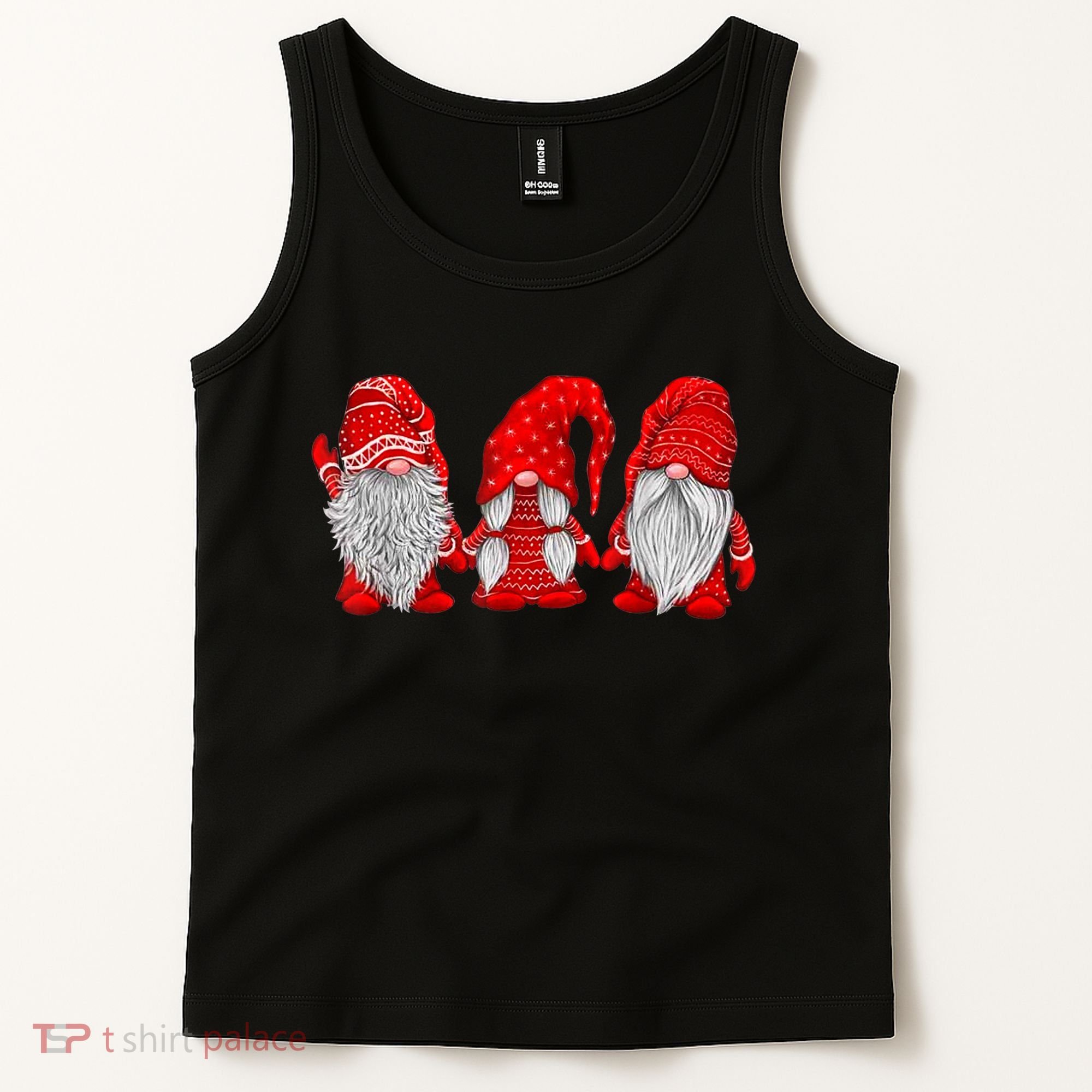 Three Gnomes In Red Costume Christmas Hanging With Gnomes TShirt Tank Top