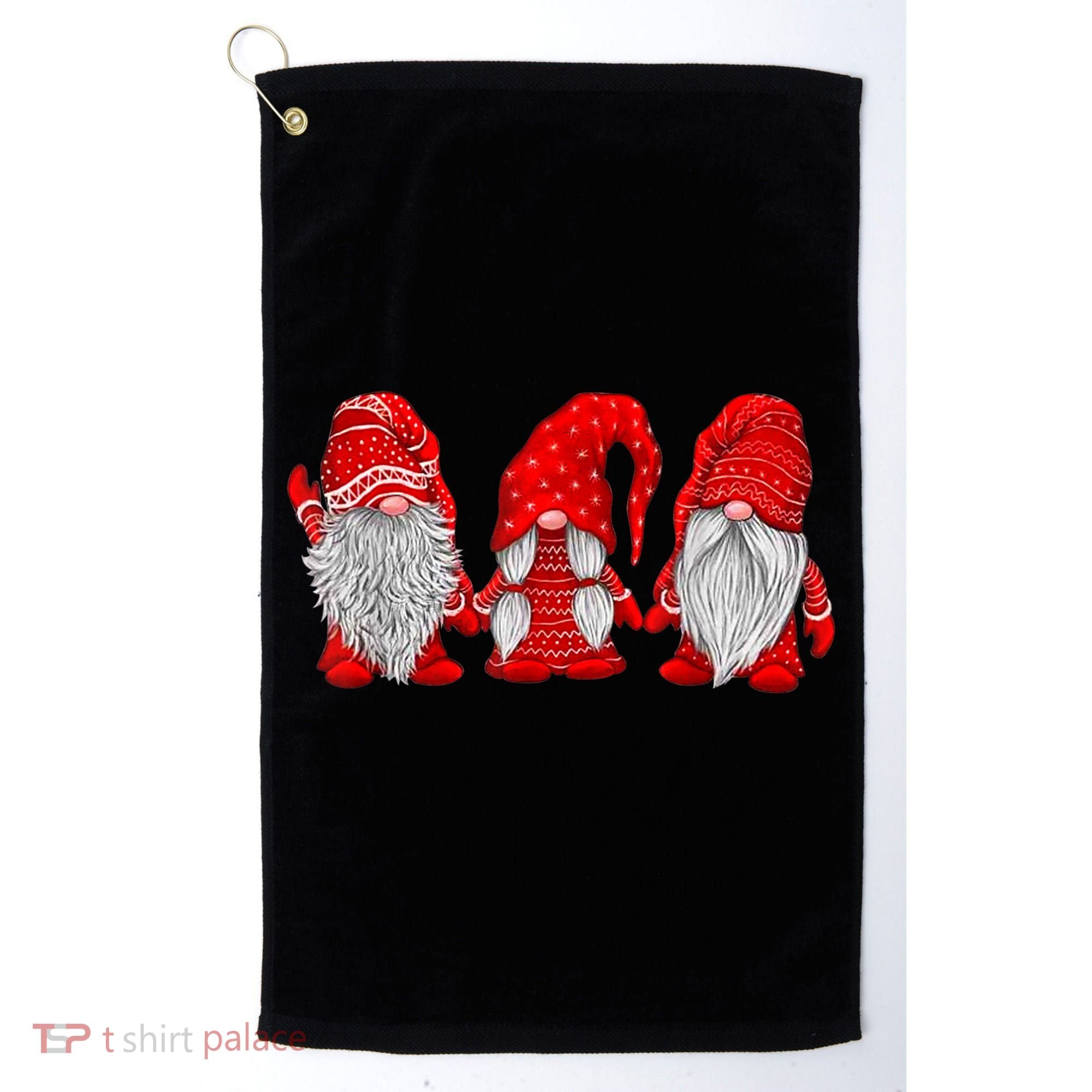 Three Gnomes In Red Costume Christmas Hanging With Gnomes TShirt Golf Towel
