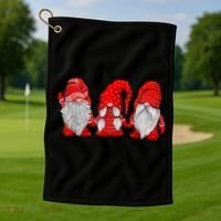 Three Gnomes In Red Costume Christmas Hanging With Gnomes TShirt Golf Towel thumb 1
