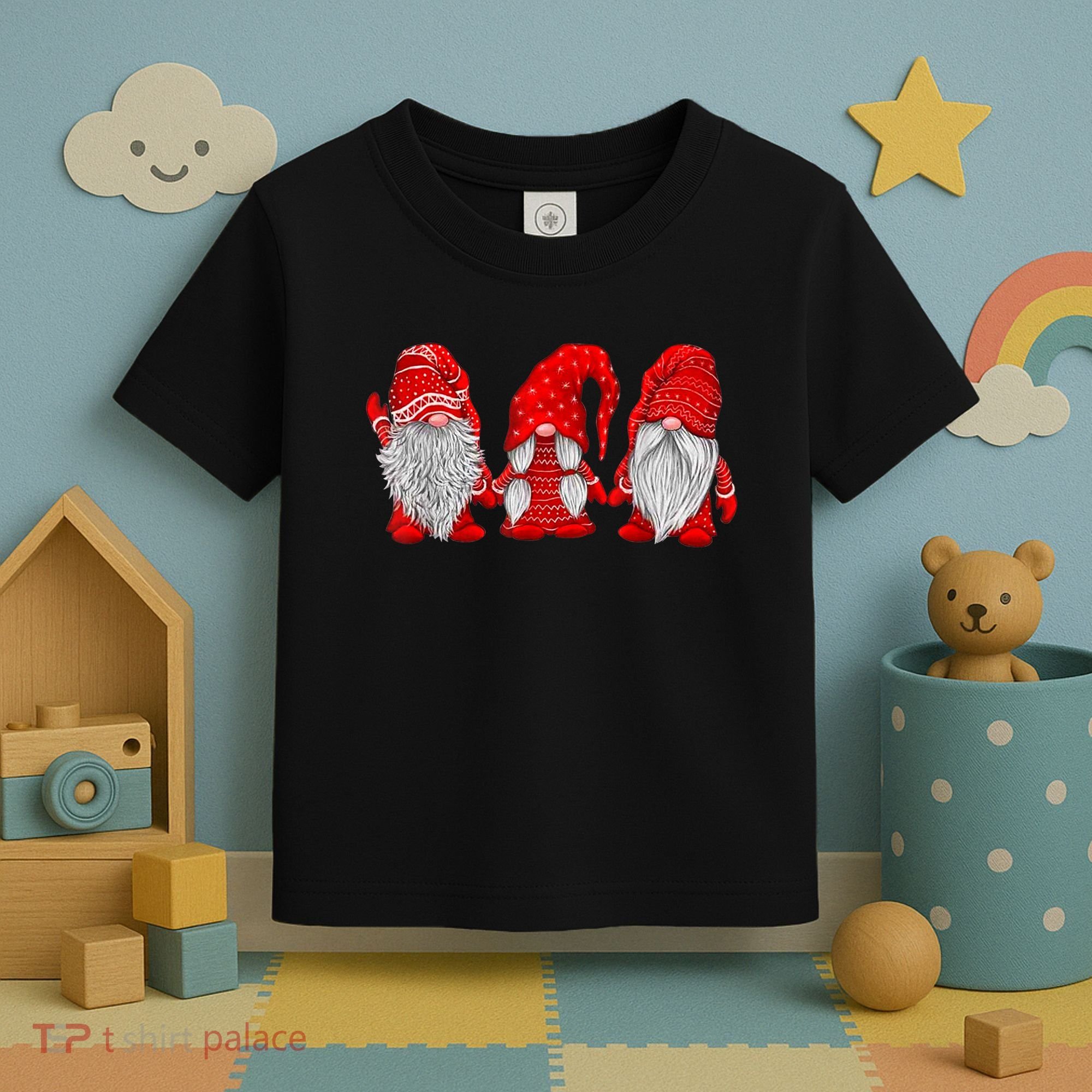 Three Gnomes In Red Costume Christmas Hanging With Gnomes TShirt Toddler T-Shirt