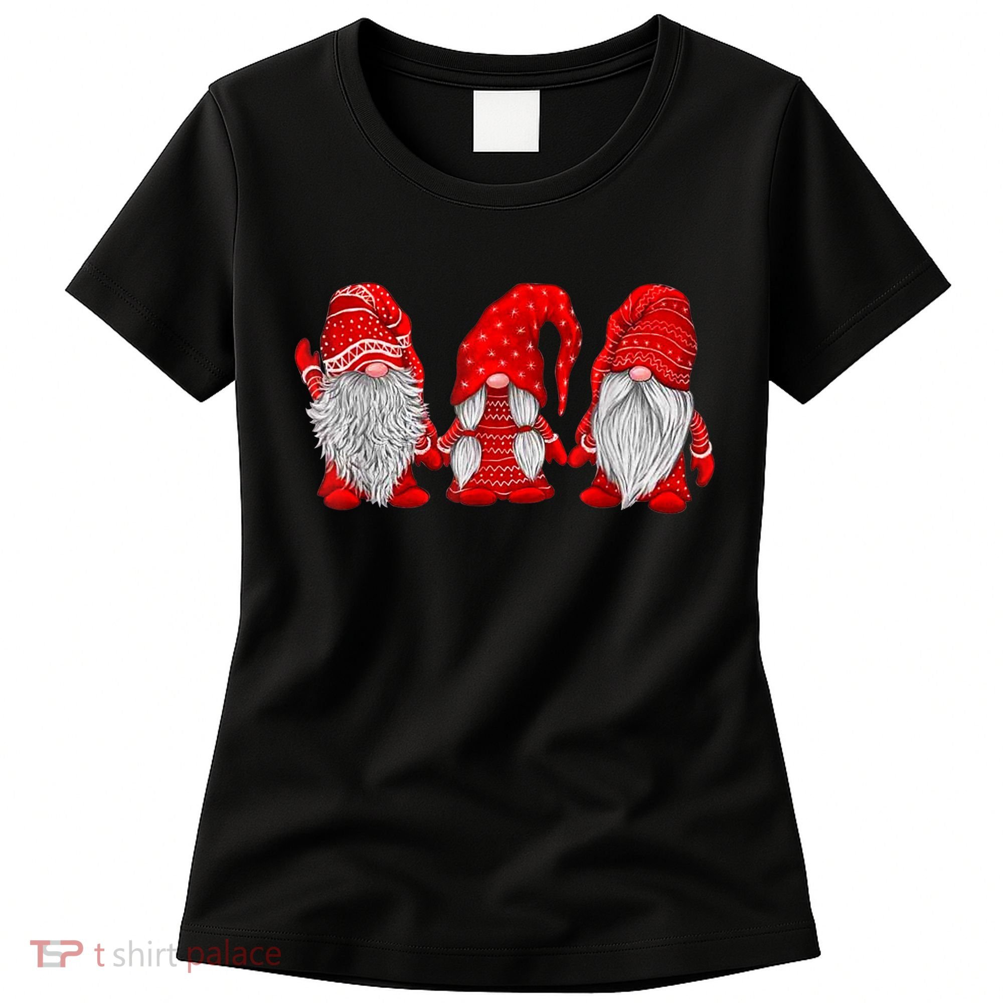 Three Gnomes In Red Costume Christmas Hanging With Gnomes TShirt Women's T-Shirt