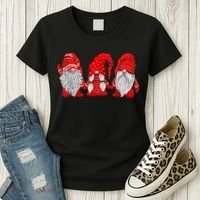 Three Gnomes In Red Costume Christmas Hanging With Gnomes TShirt Women's T-Shirt thumb 3