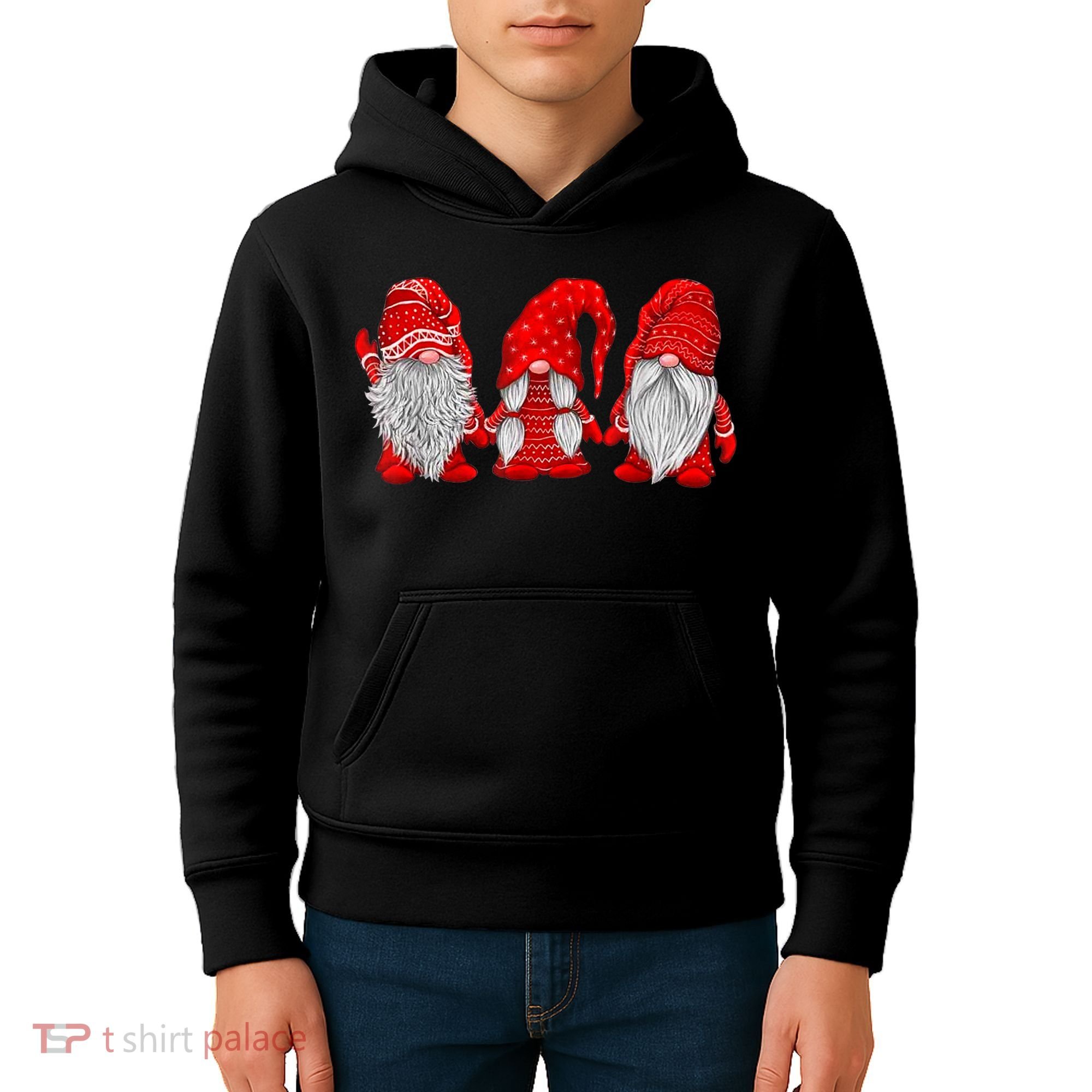Three Gnomes In Red Costume Christmas Hanging With Gnomes TShirt Kids Hoodie