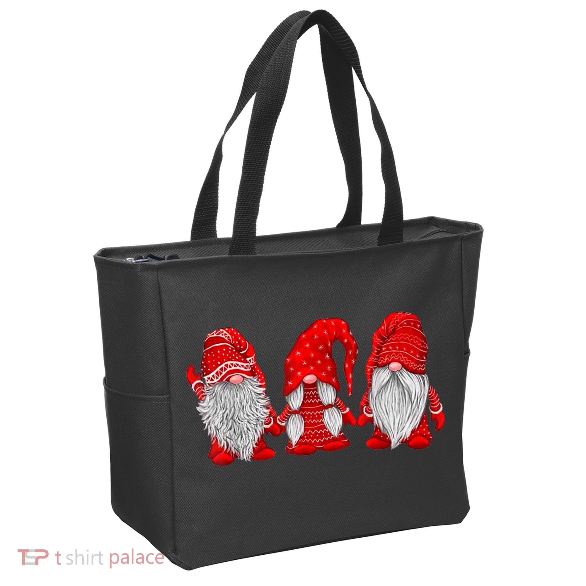 Three Gnomes In Red Costume Christmas Hanging With Gnomes TShirt Tote Bag