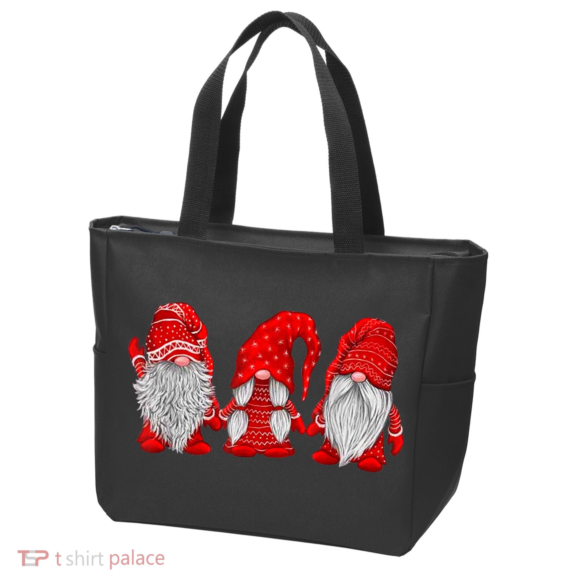 Three Gnomes In Red Costume Christmas Hanging With Gnomes TShirt Tote Bag