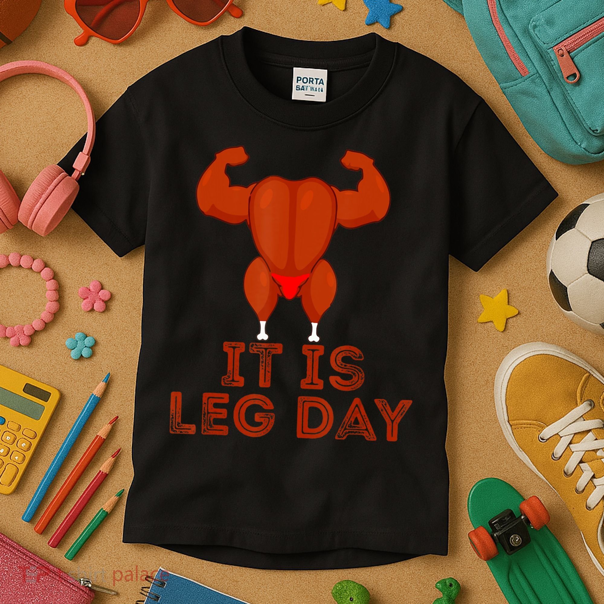 Thanksgiving Gym It's Leg Day Turkey Kids T-Shirt