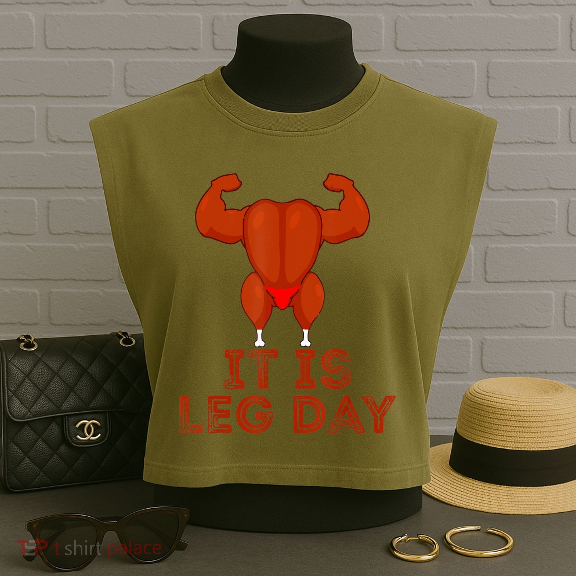 Thanksgiving Gym It's Leg Day Turkey Garment-Dyed Women's Muscle Tee
