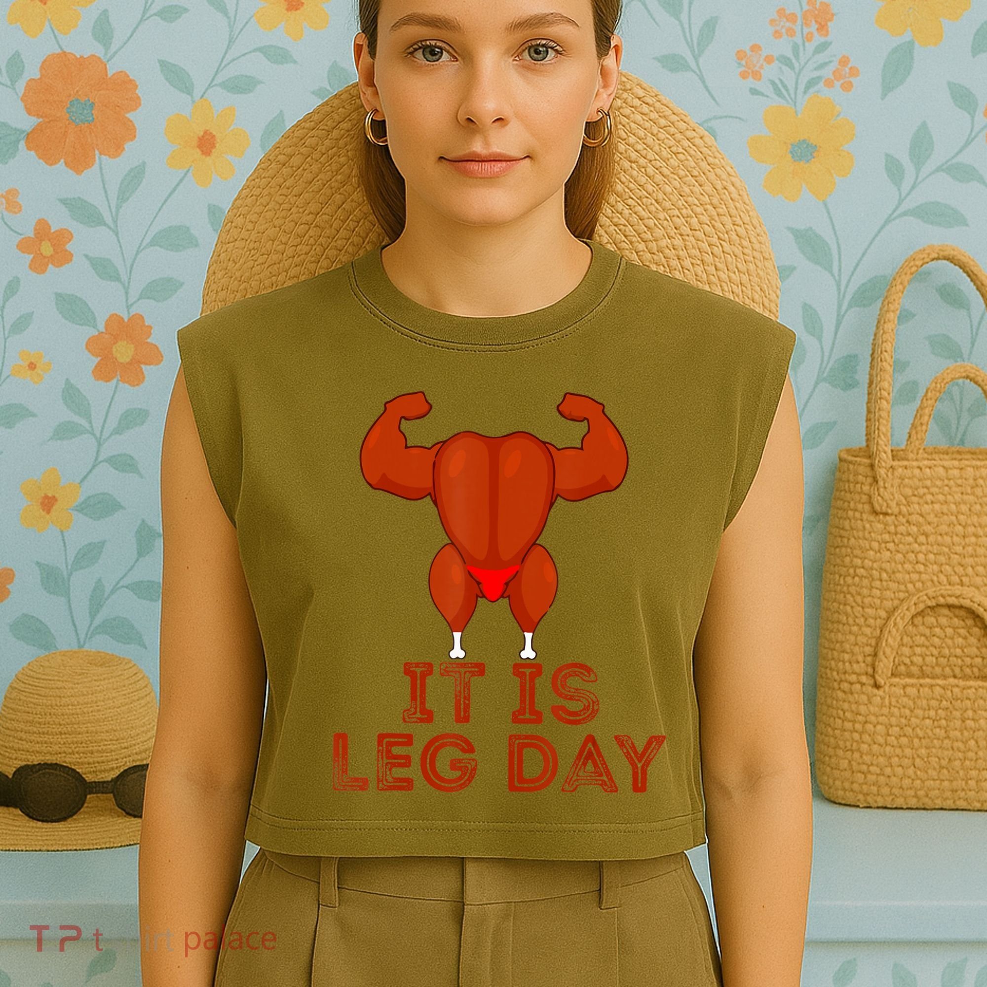 Thanksgiving Gym It's Leg Day Turkey Garment-Dyed Women's Muscle Tee