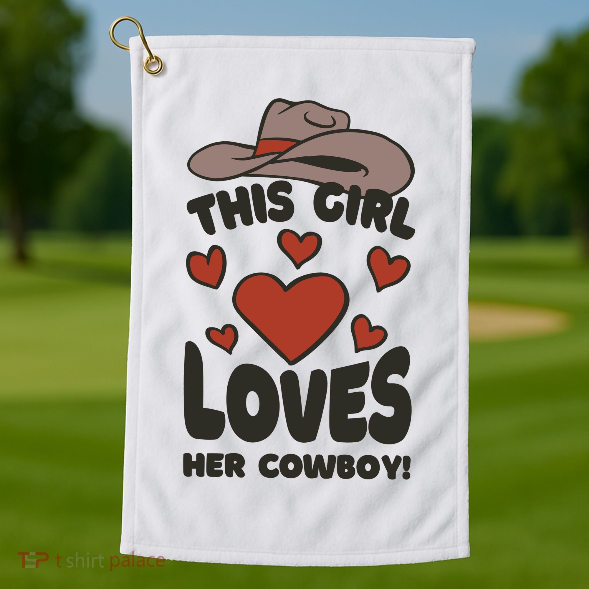 This Girl Loves Her Cowboy Cute Girlfriend Golf Towel
