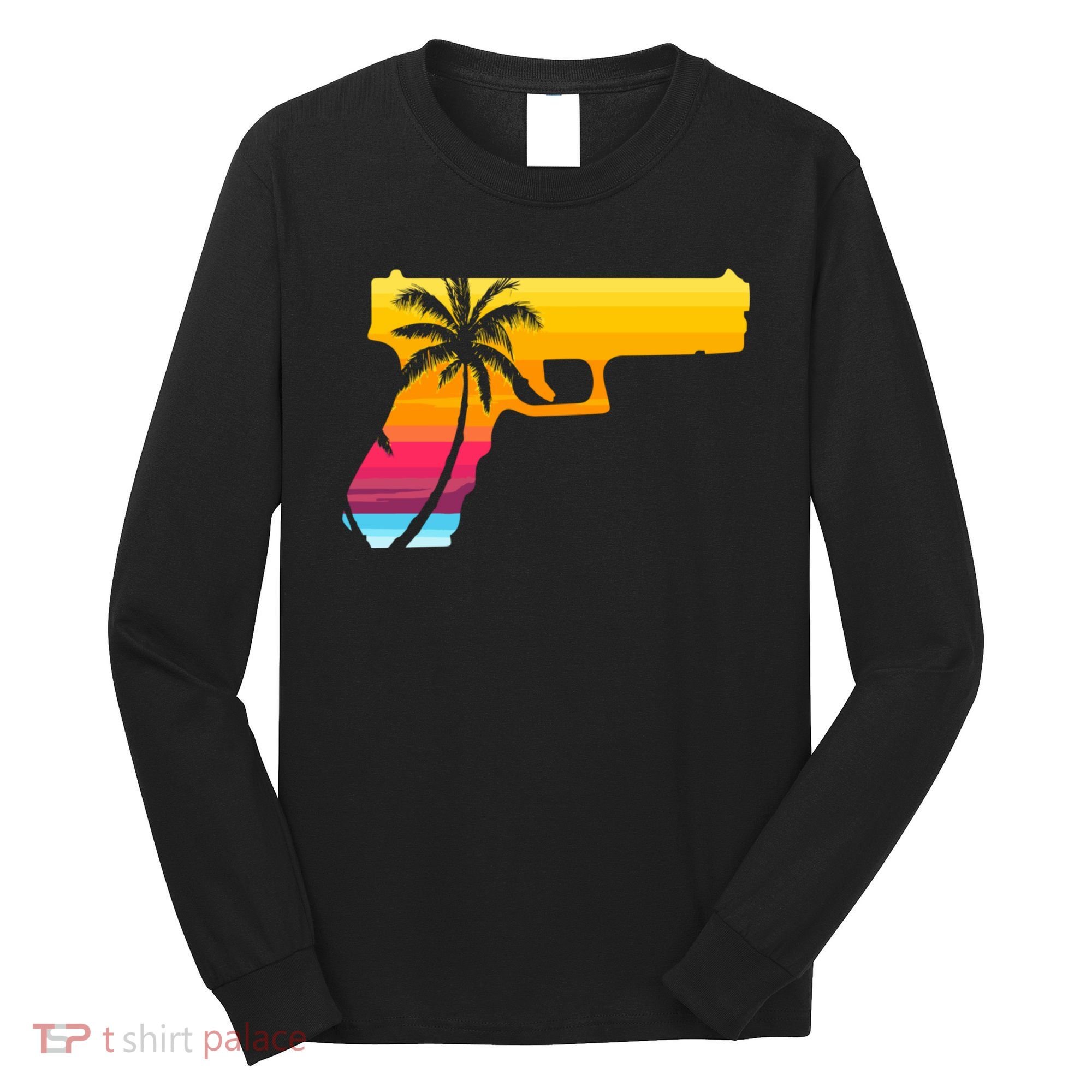 Tropical Gun Lover Firearm Beach Cute Hawaiian Gift Aloha Long Sleeve Shirt