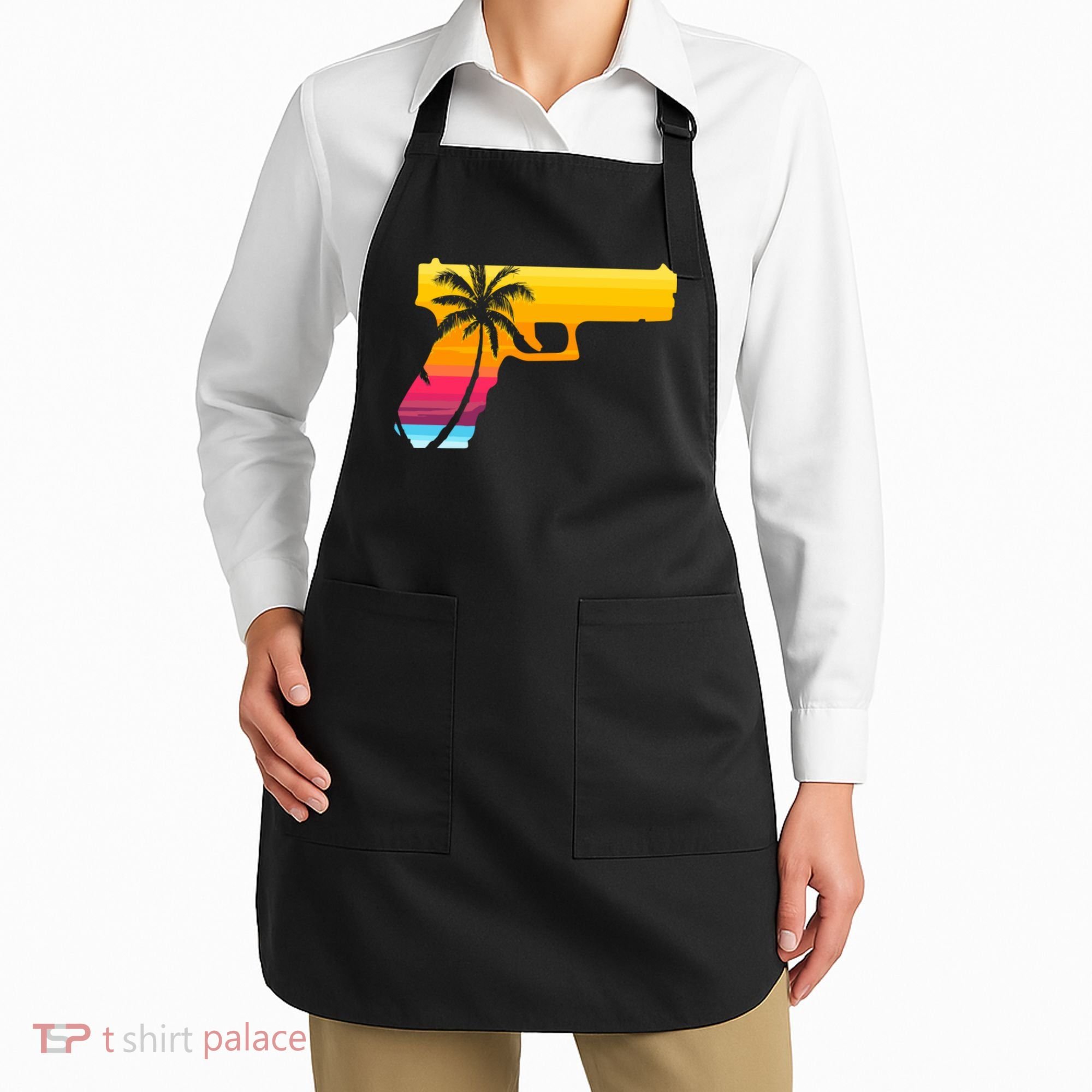 Tropical Gun Lover Firearm Beach Cute Hawaiian Gift Aloha Apron