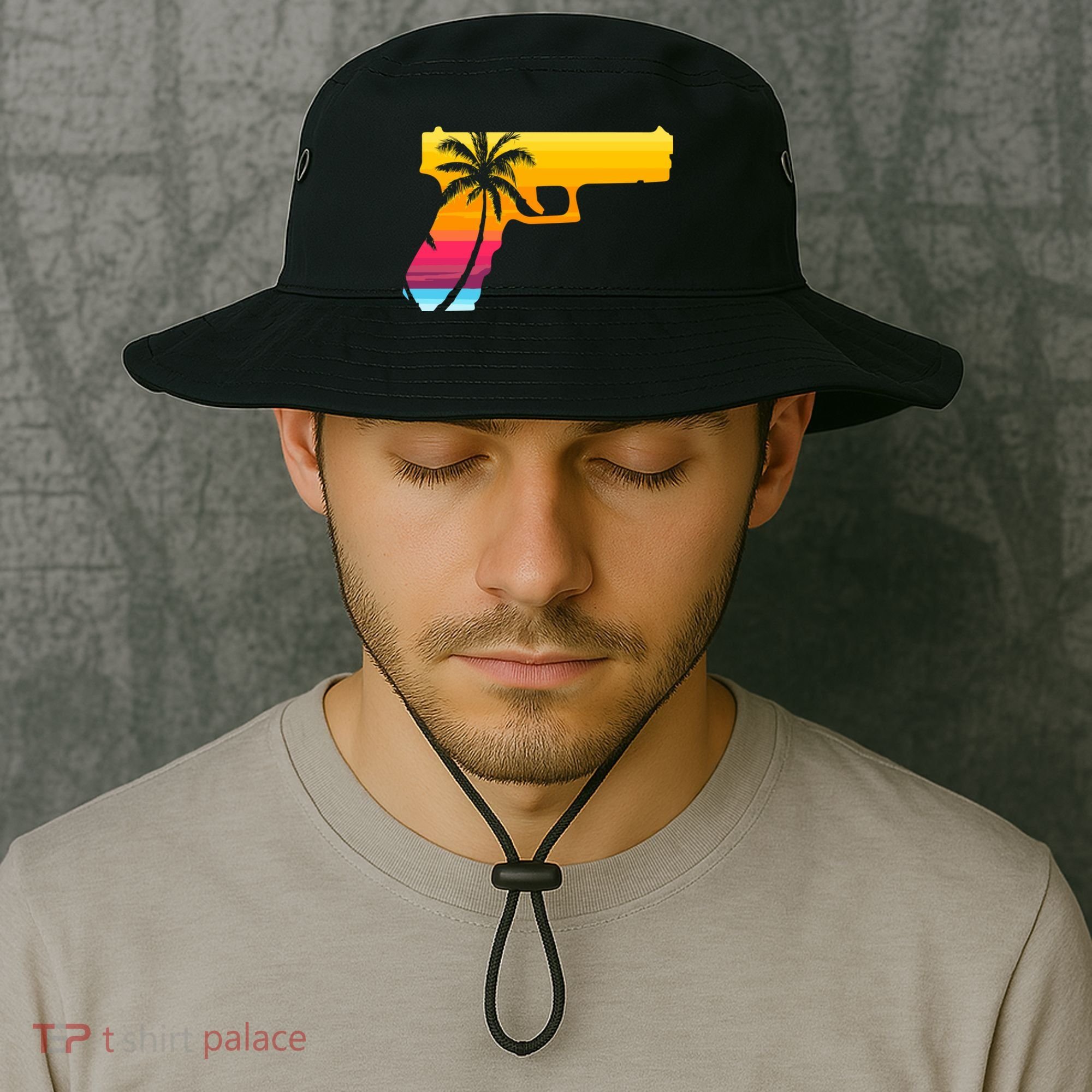 Tropical Gun Lover Firearm Beach Cute Hawaiian Gift Aloha Bucket Hat
