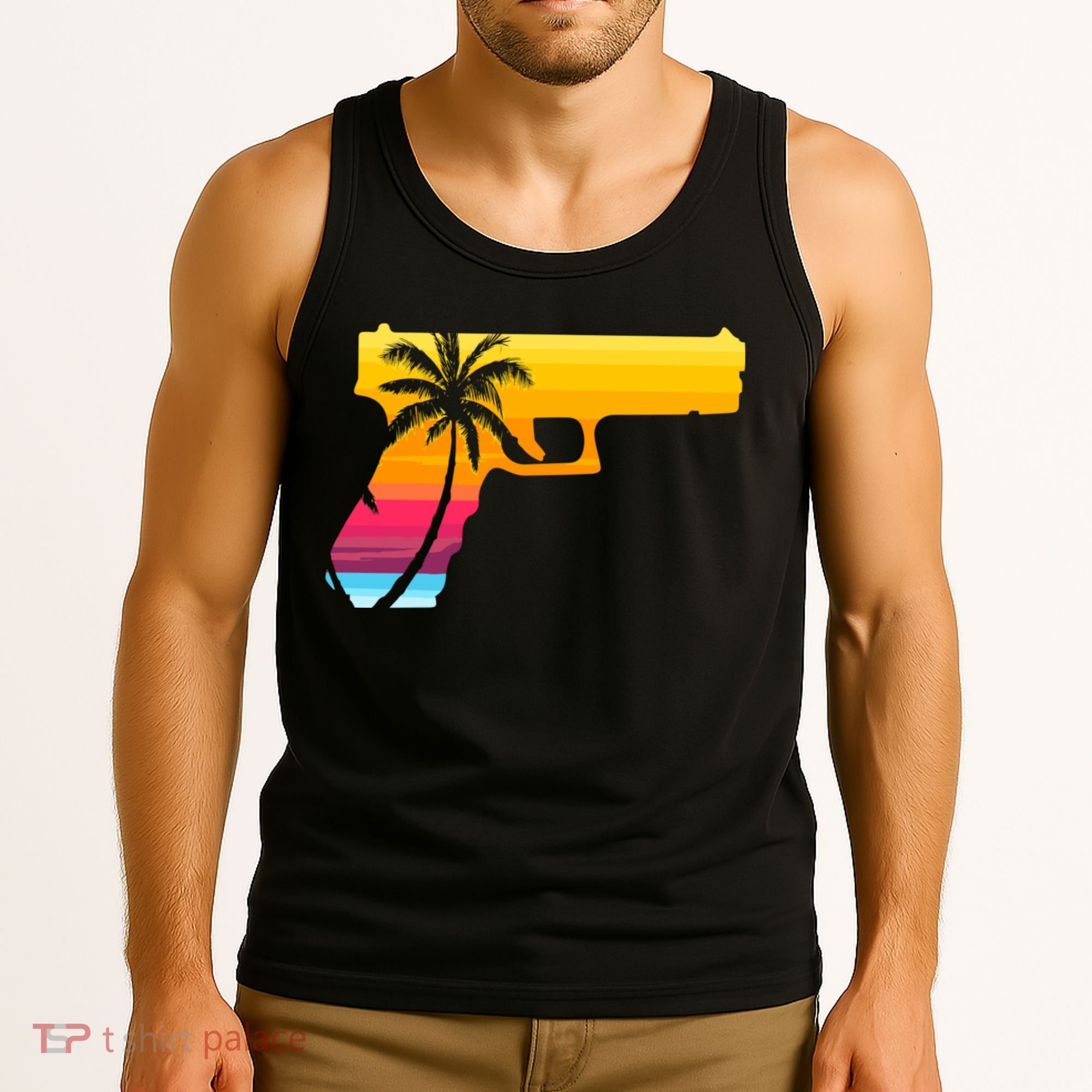 Tropical Gun Lover Firearm Beach Cute Hawaiian Gift Aloha Tank Top