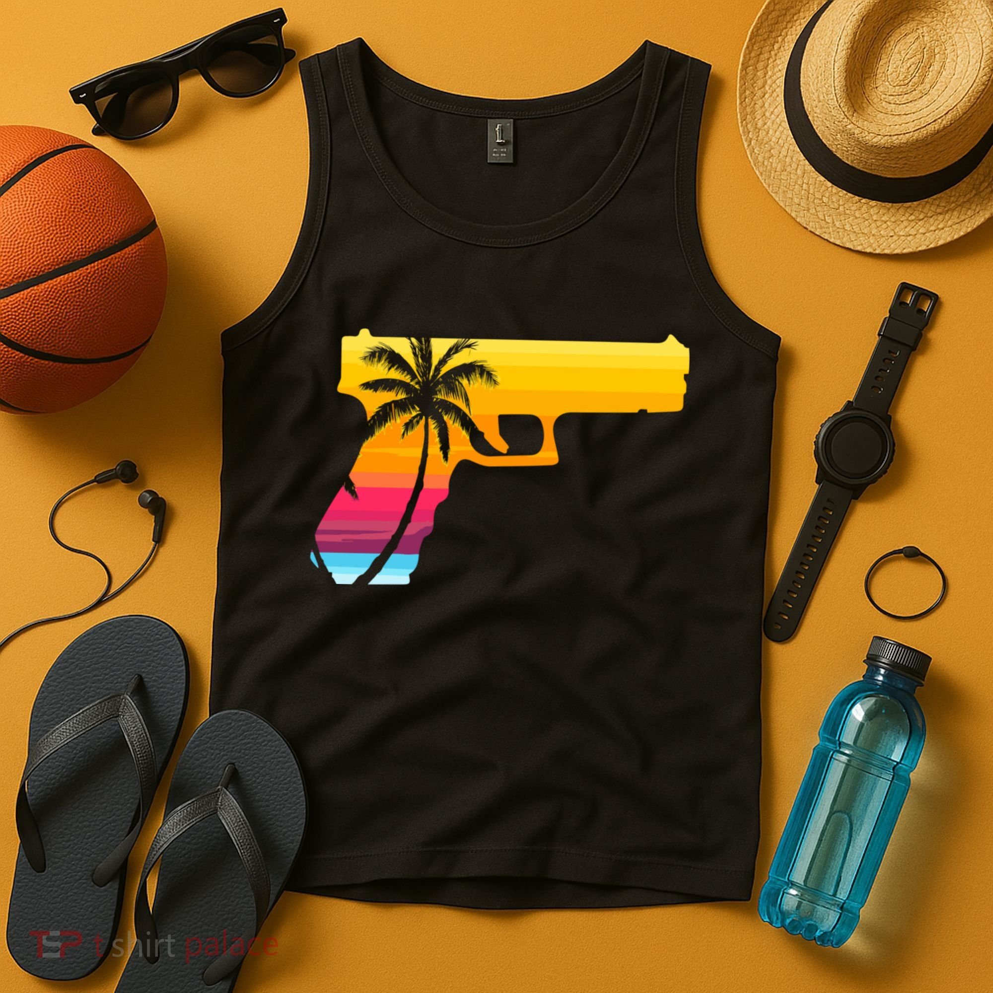Tropical Gun Lover Firearm Beach Cute Hawaiian Gift Aloha Tank Top