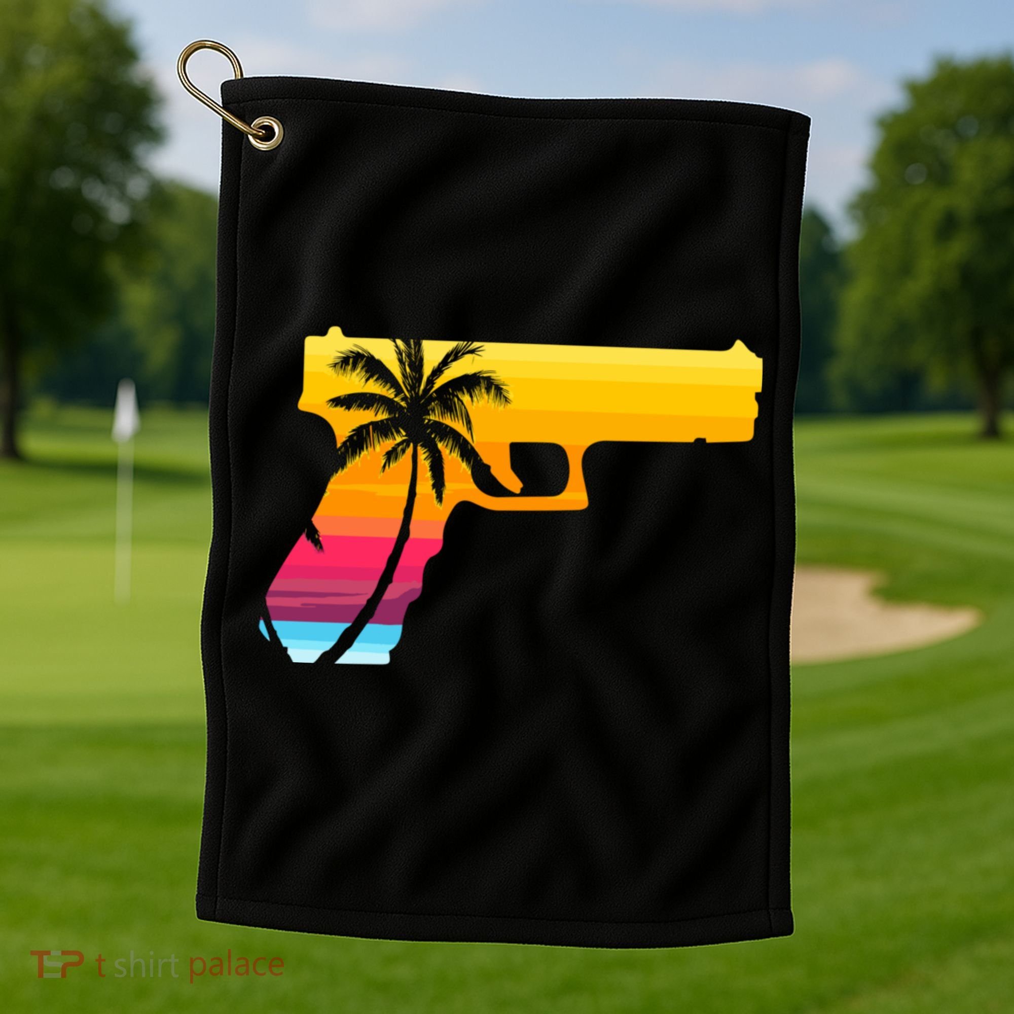 Tropical Gun Lover Firearm Beach Cute Hawaiian Gift Aloha Golf Towel