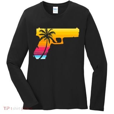 Tropical Gun Lover Firearm Beach Cute Hawaiian Gift Aloha Women's Long Sleeve Shirt
