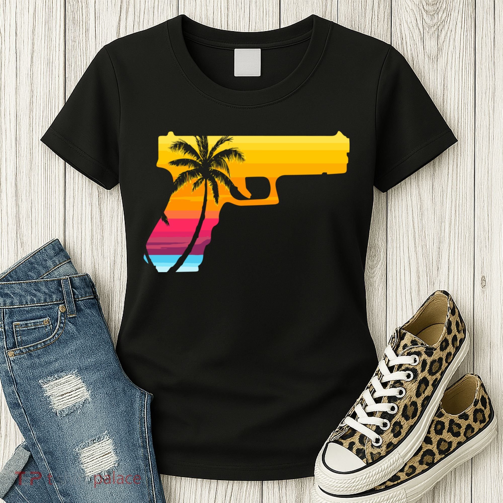 Tropical Gun Lover Firearm Beach Cute Hawaiian Gift Aloha Women's T-Shirt