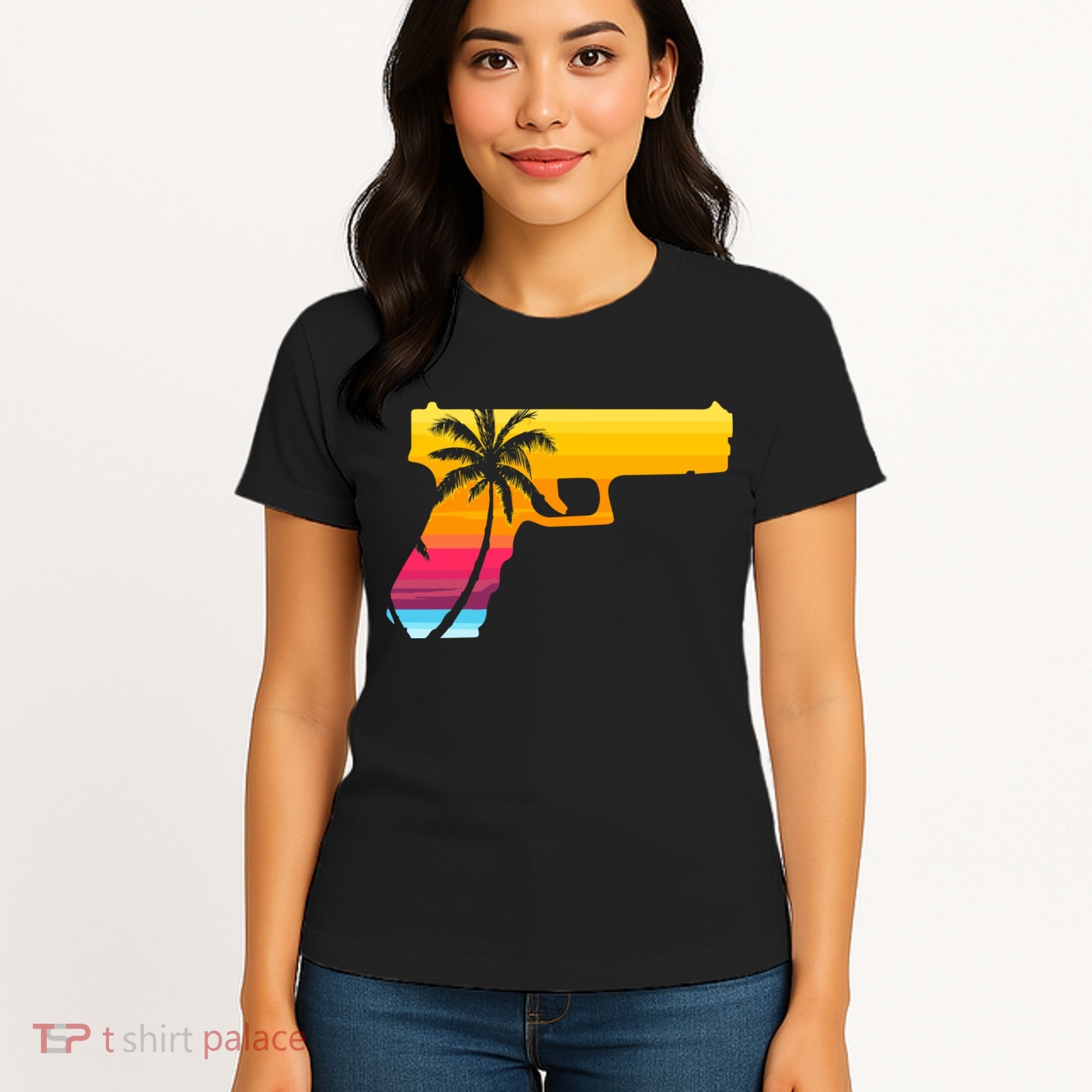 Tropical Gun Lover Firearm Beach Cute Hawaiian Gift Aloha Women's T-Shirt