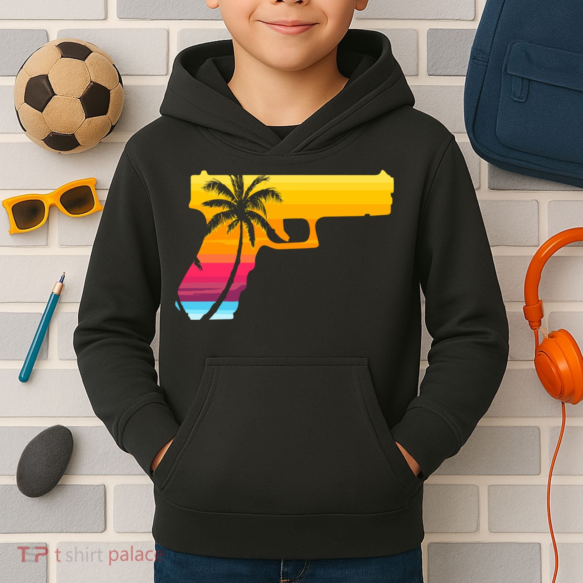 Tropical Gun Lover Firearm Beach Cute Hawaiian Gift Aloha Kids Hoodie